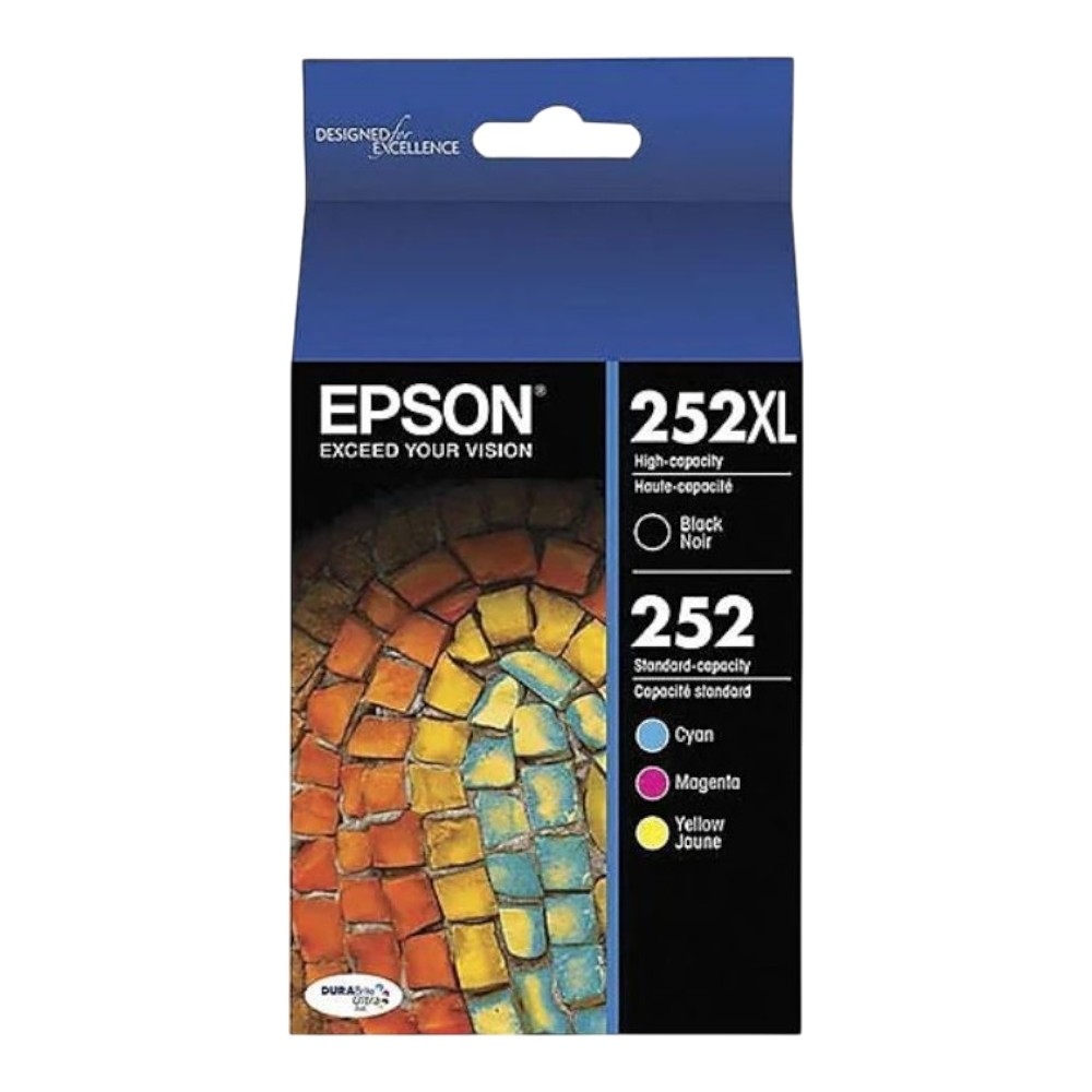 Epson T252 Black High Yield Cyan/Magenta/Yellow Standard Yield Ink Cartridge 4PK