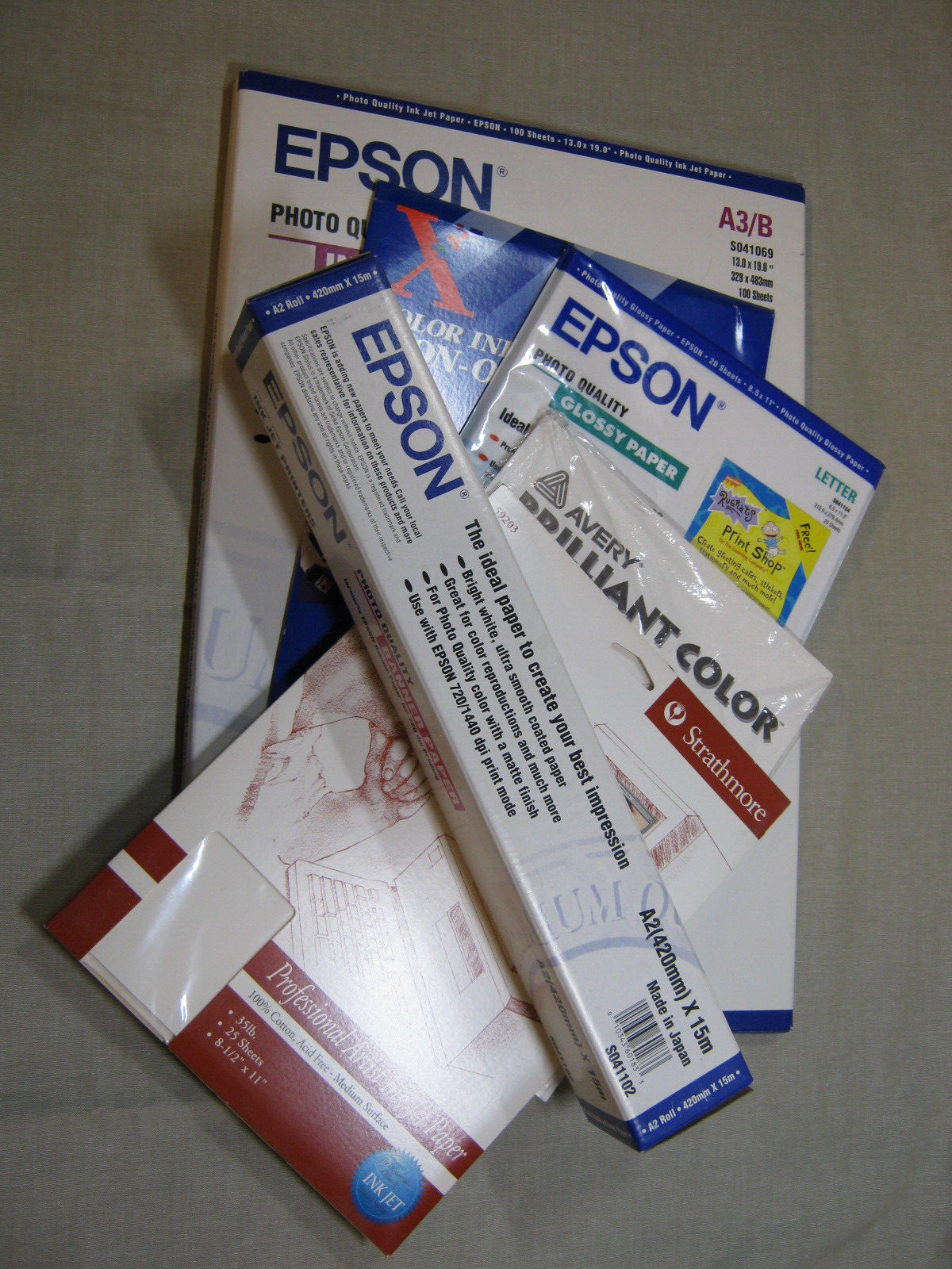 EPSON AND OTHER COLOR INK JET PAPER BANNER A2, SUPER A3B, LETTER, TRANSFER