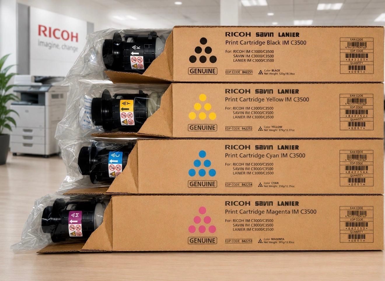 Genuine Ricoh IM C3000 IM C3500 Toner Set OEM CMYK – New Sealed
