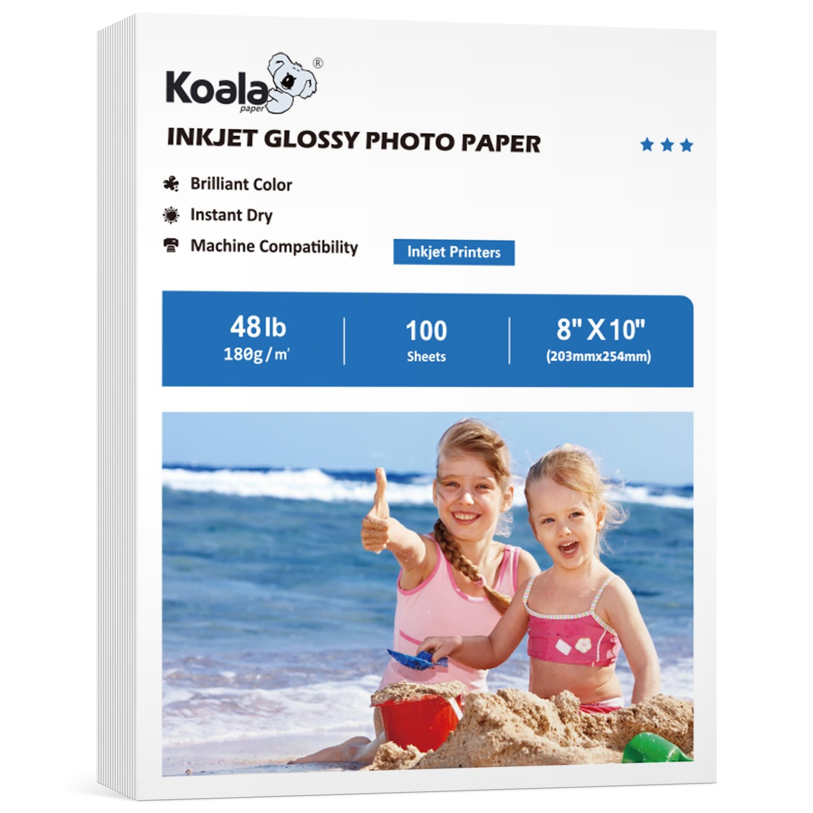 100 Sheets Koala Glossy Inkjet Photo Paper DYE INK 48 LBS 180GSM 8×10 Inch