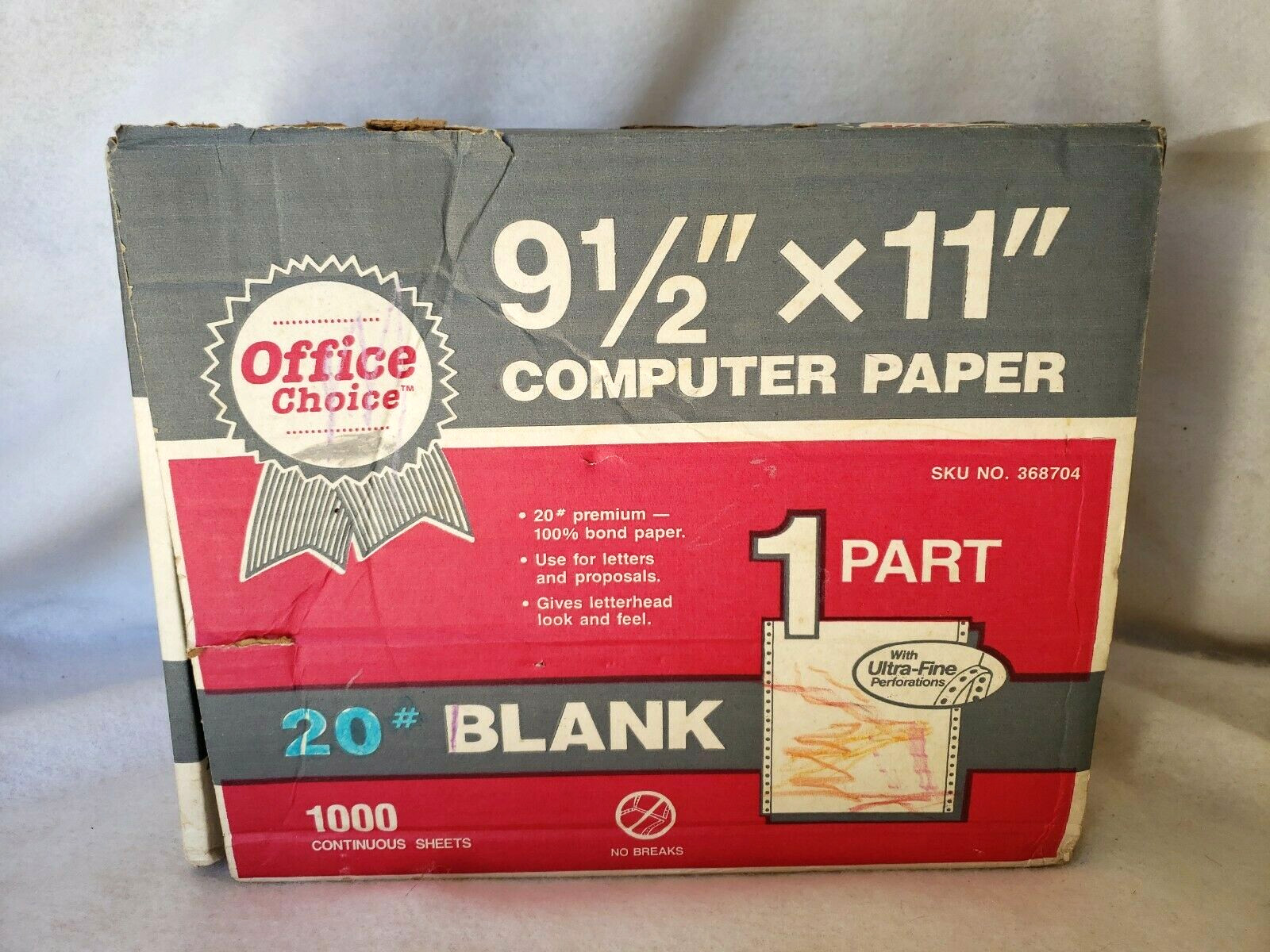 OFFICE CHOICE #20 Blank 1000 Continuous Sheets 9.5″x11″ Computer Paper #368704