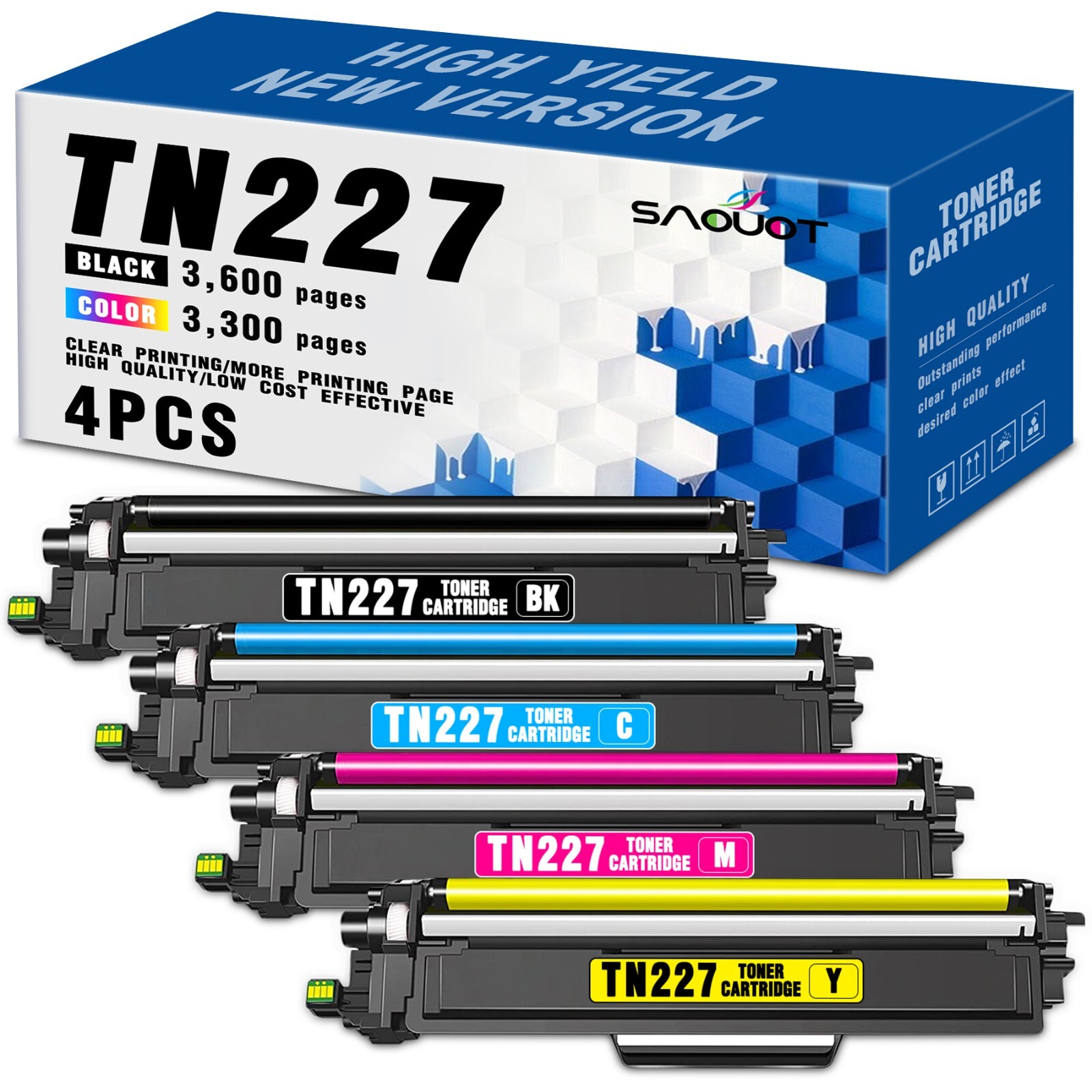 TN-227BK/C/M/Y Toner Cartridge for Brother MFC-L3770CDW HL-L3270CDW (4 Pack)