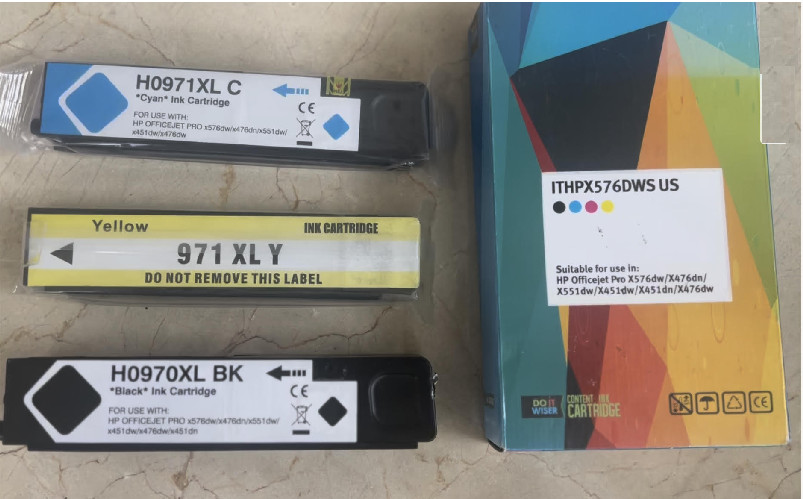 3 Cartridges 971XL (Yellow, Cyan, Back) – As shown
