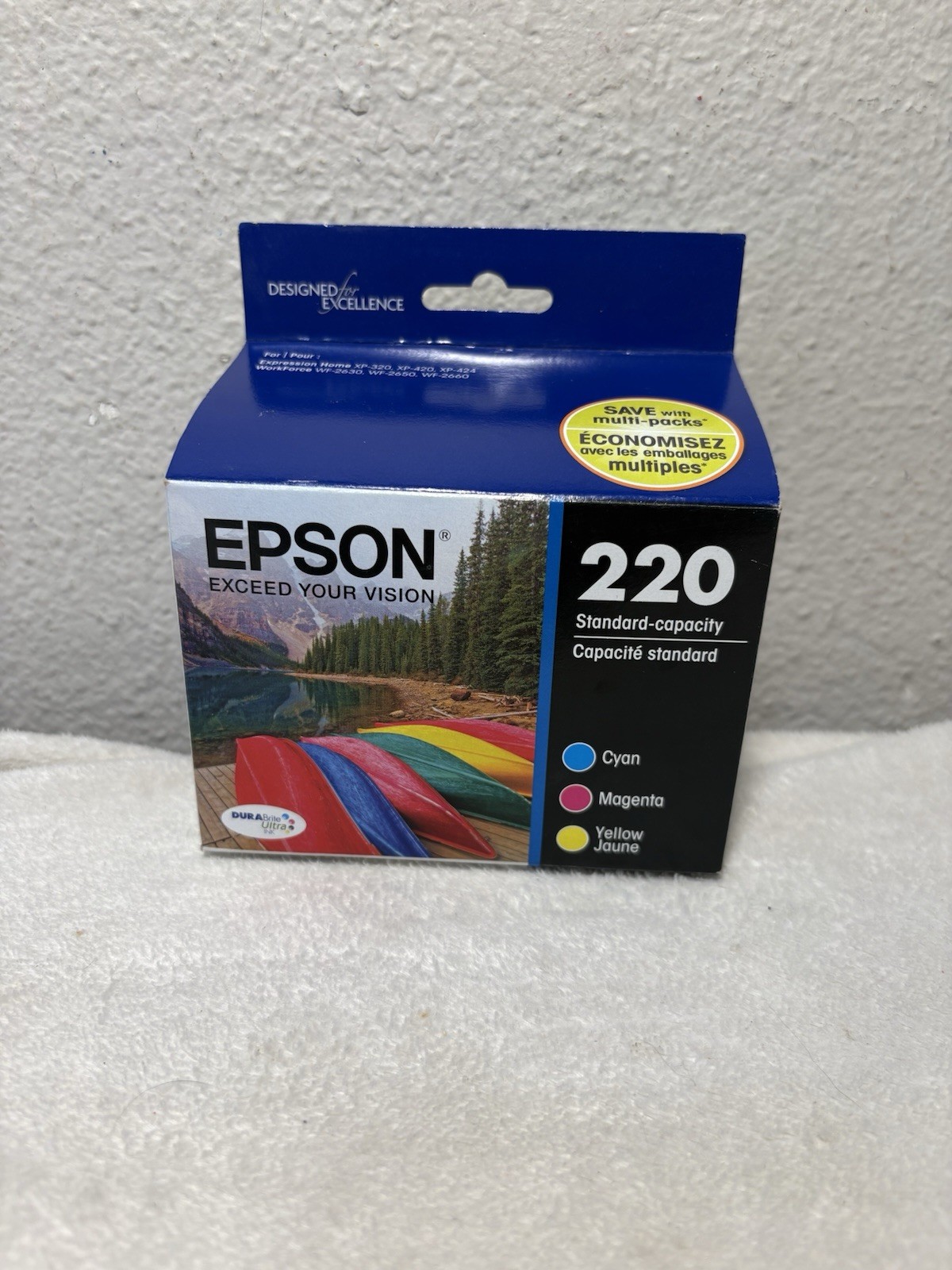 Epson Genuine T220520 220 Standard Capacity Color CYM Ink Cartridges Exp 2018