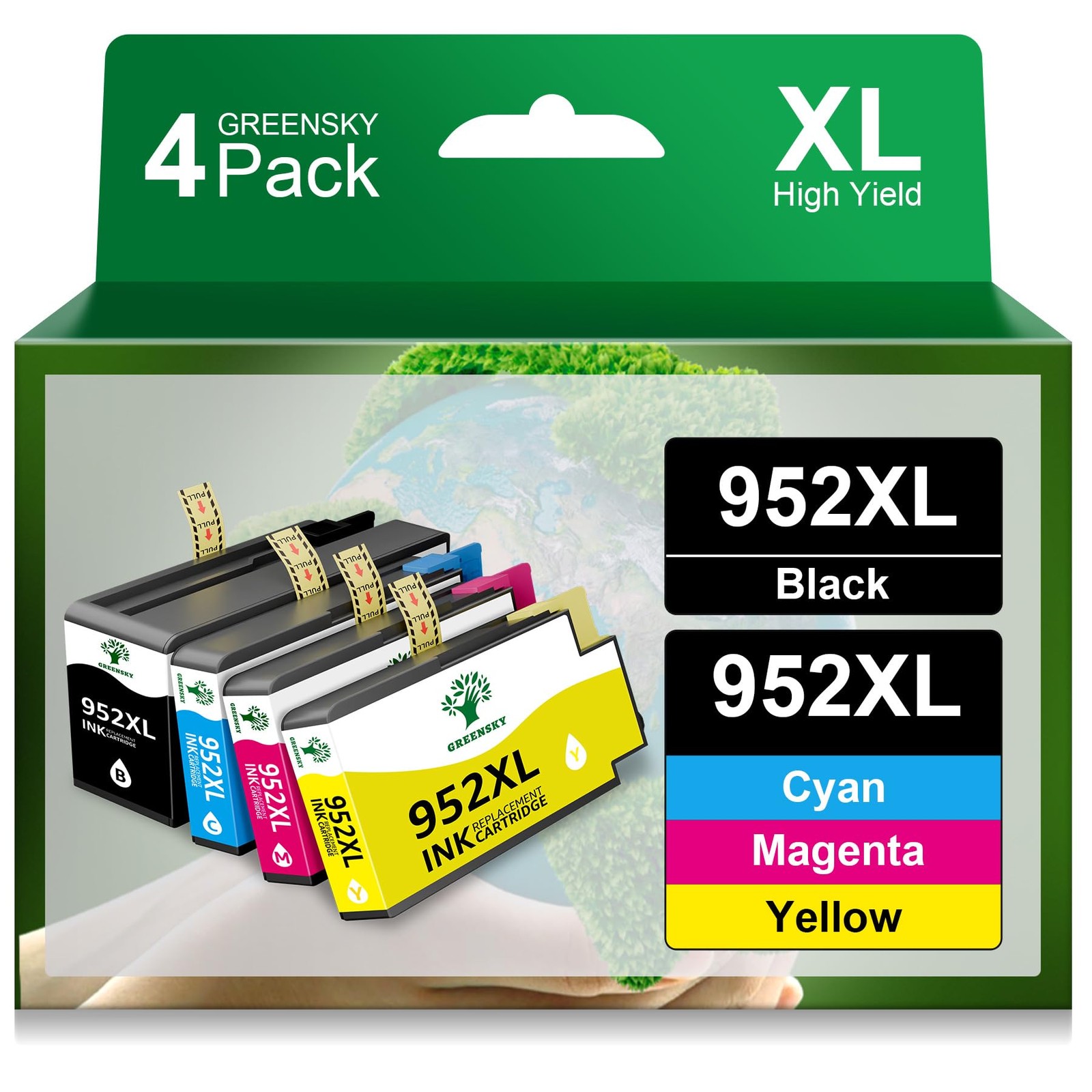 GREENSKY Compatible 952XL Ink Cartridge 4-Pack for HP OfficeJet Pro XL Black