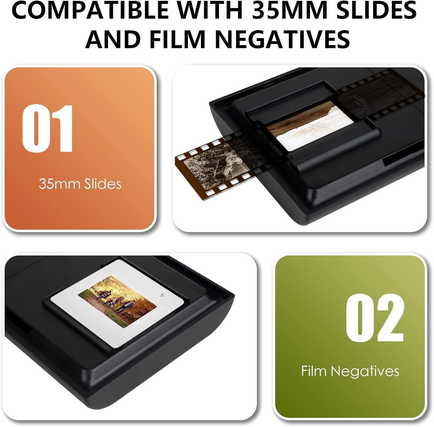 Mobile Film Scanner, 35mm Slide and Negative Scanner for Old Slides to Black