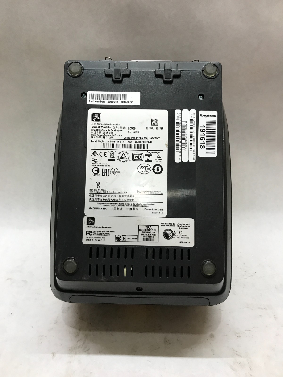 Zebra ZD500 Thermal Label Printer ZD50042 RFID For Parts READ DESC NO ADAPTER DW
