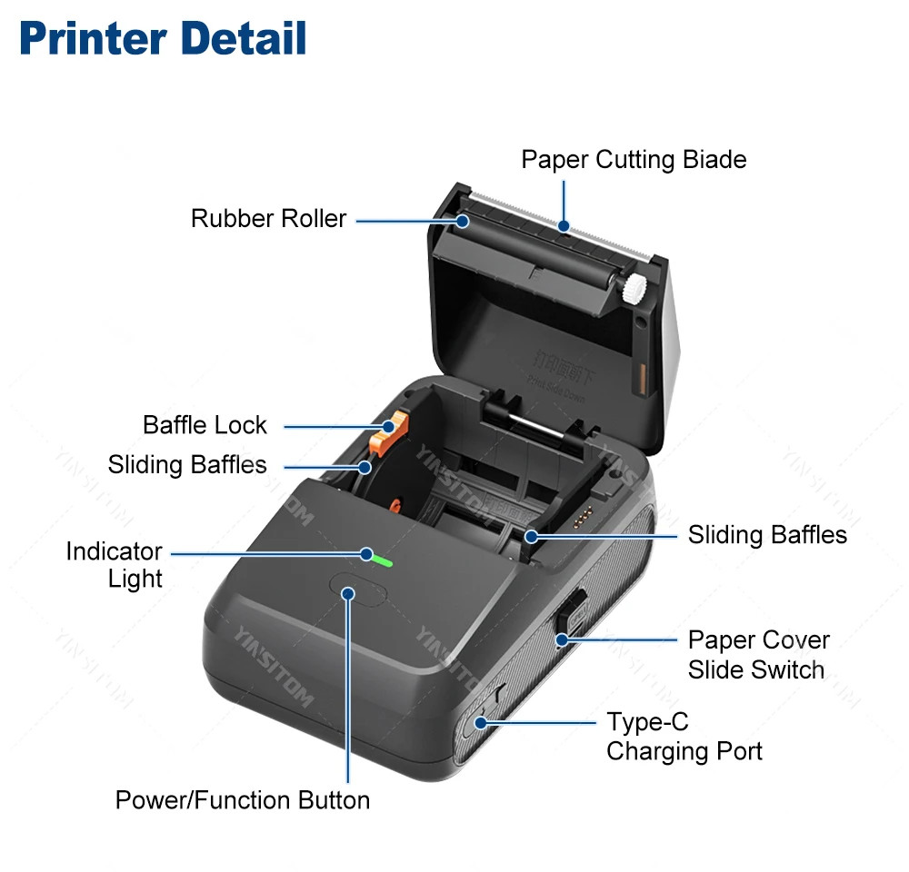 YINSITOM 20-50mm Mini Thermal Printer Bluetooth Barcode Label Sticker Maker