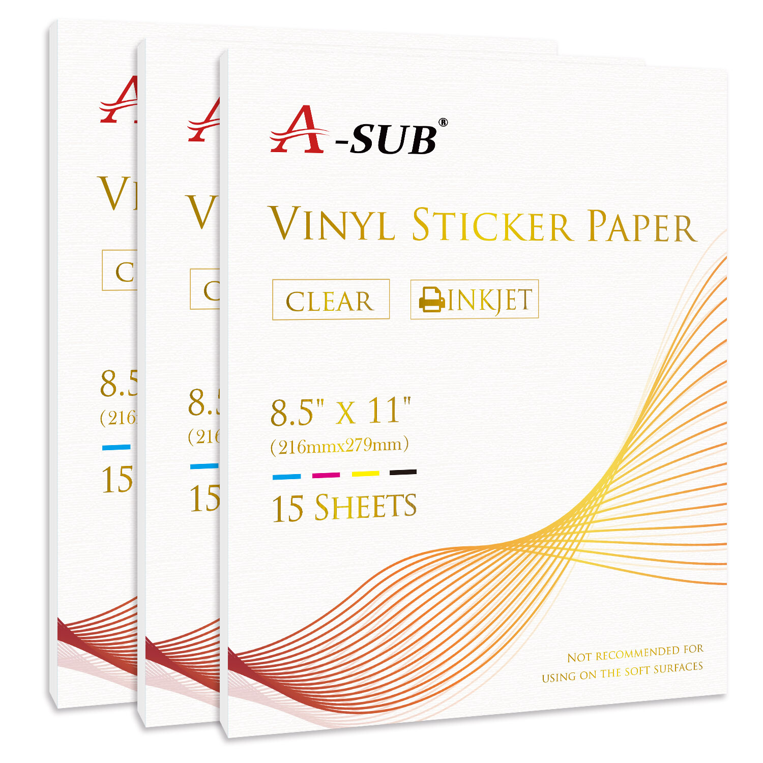 A-SUB Clear Vinyl Sticker Paper Waterproof for Inkjet Printer 60 Sheets 8.5×11