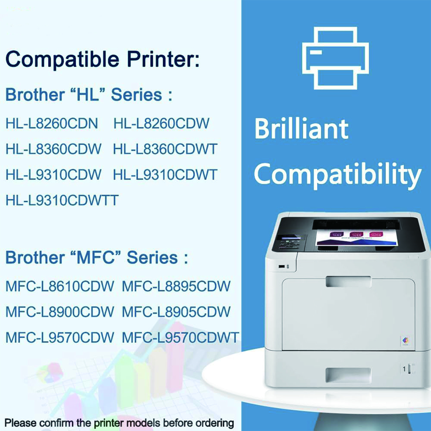Multipack TN433 BK/C/Y/M Toner for Brother HL-L8360CDW L8360CDWT MFC-L8610CDW