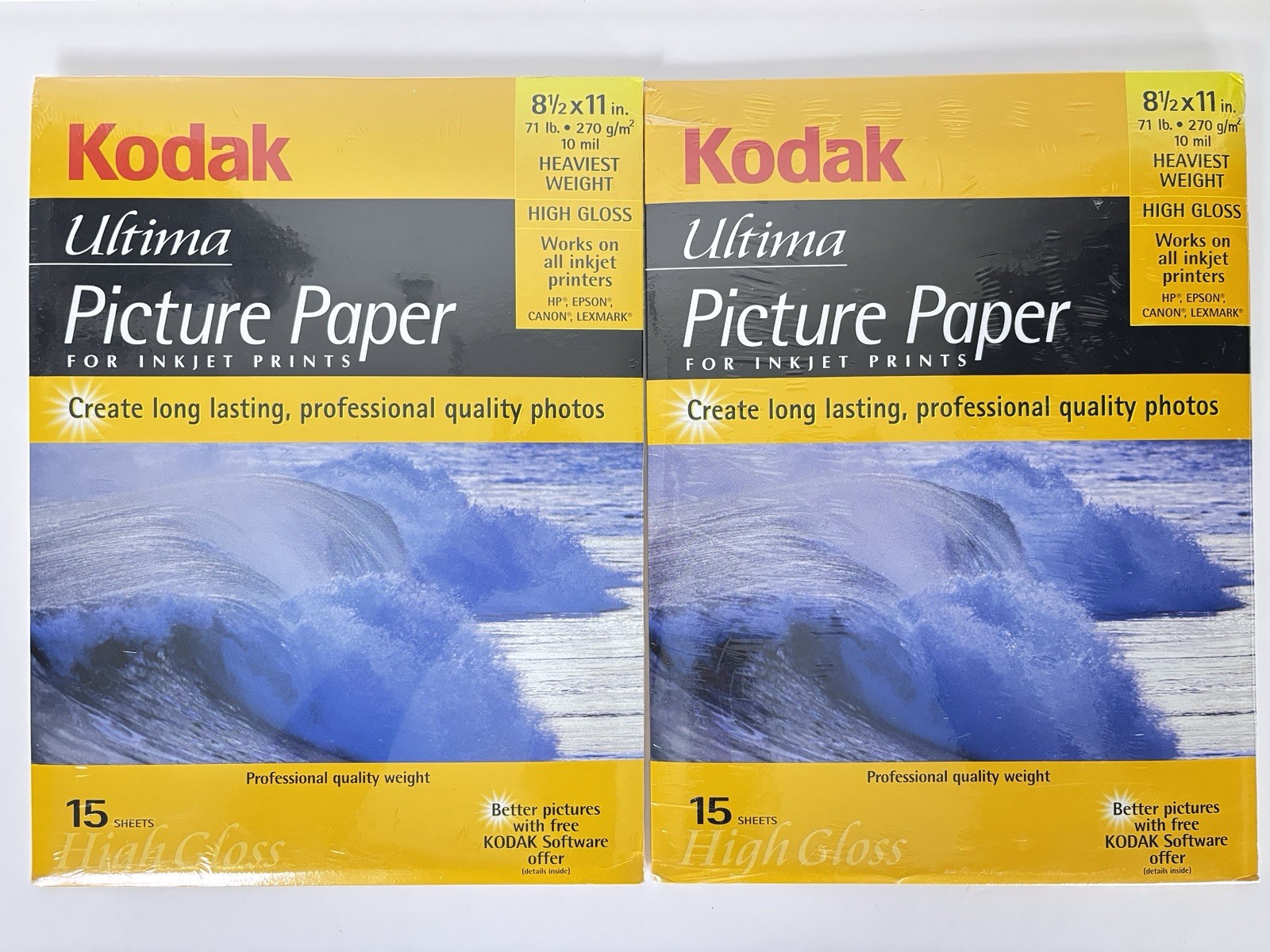 KODAK Ultima Picture Paper High Gloss 15 Heavy Sheets 8.5 x 11 Lot of 2 SEALED