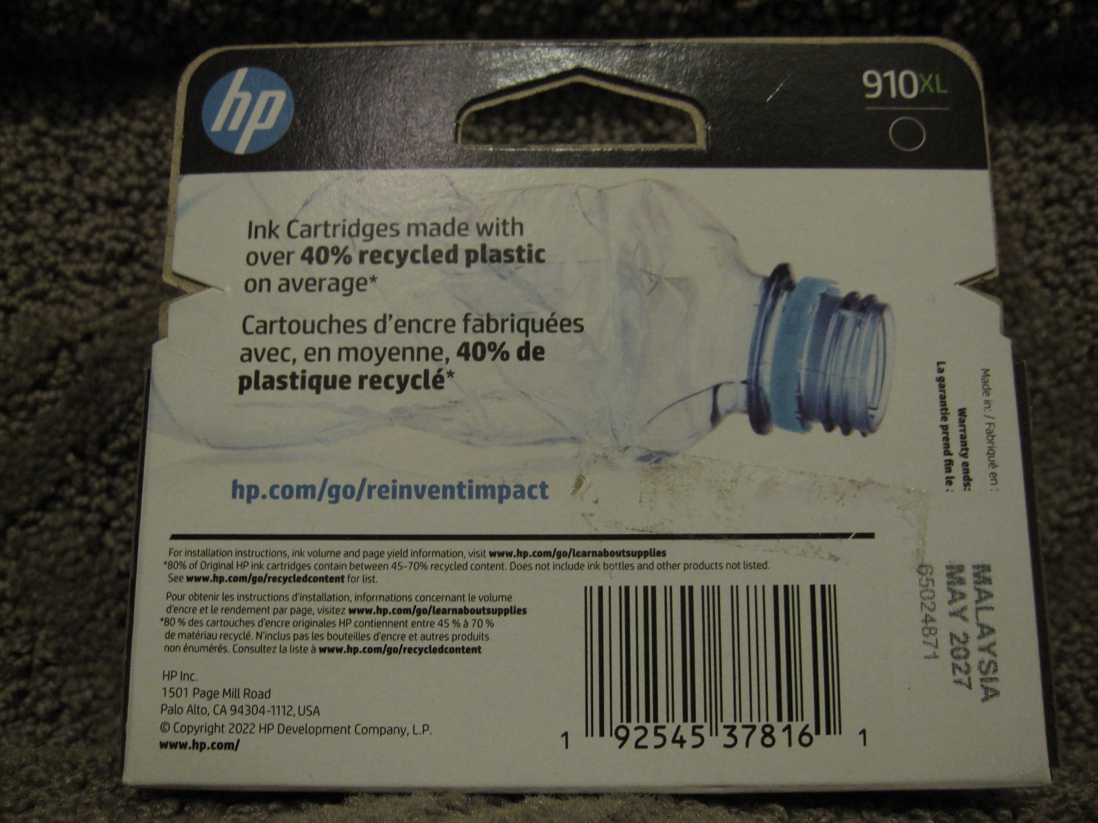 HP 3YL65AN Black Color Ink Cartridge Genuine OEM NEW # 910XL 910 MAY/2027
