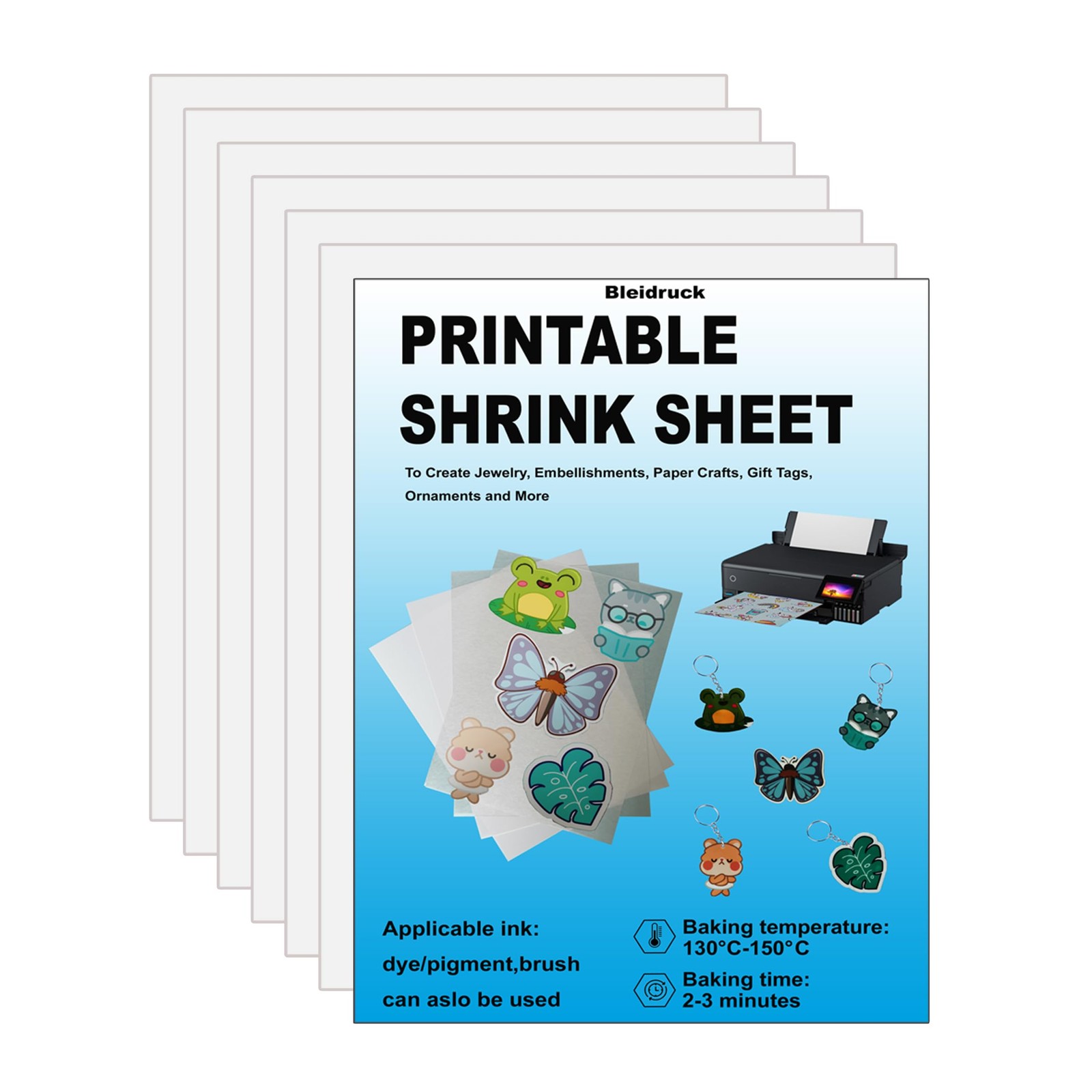 Glossy White Printable Shrink Plastic Sheets Inkjet Printer 8.3×11.7 In 6 PCS