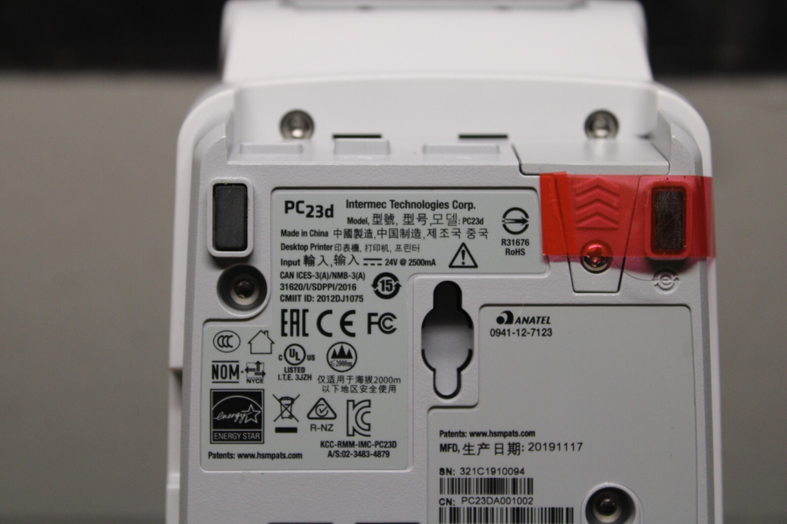 INTERMEC PC23d Direct Thermal Barcode Label Printer USB No AC Adapter