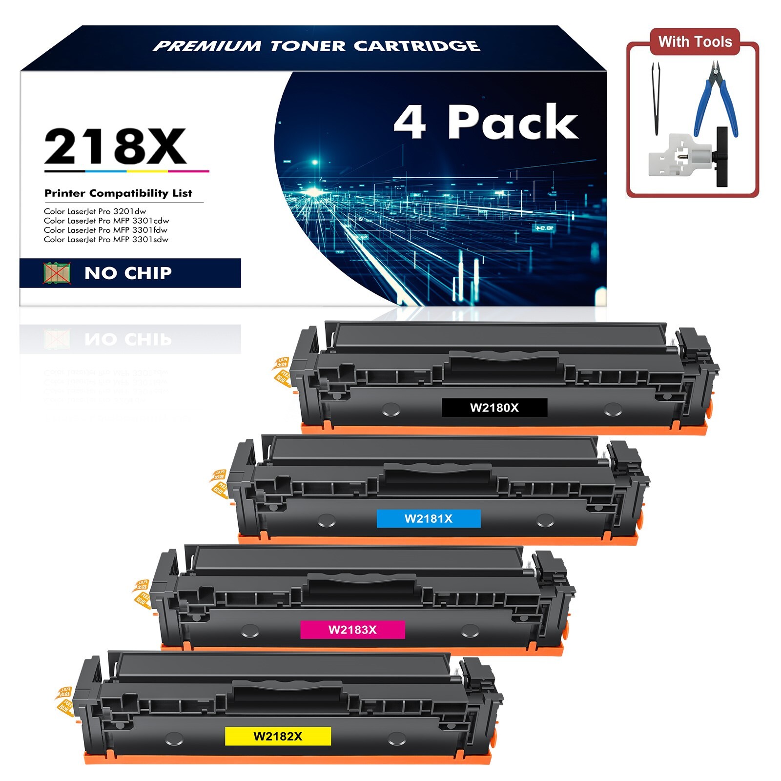 4 Pack 218X W2180X High Yield Toner NO CHIP Fits for HP LaserJet Pro MFP 3301fdw