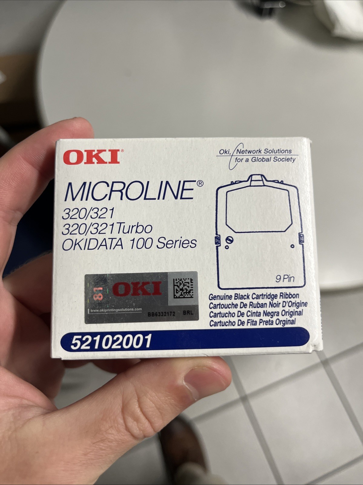 (1) Genuine Okidata Microline 182/184/186/320/321 Ribbon 52102001