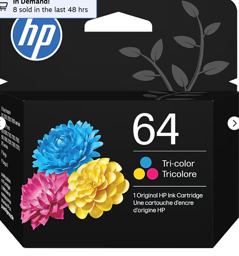 HP 64 Tri-color Original Ink Cartridge, ~165 pages, N9J89AN#140 exp 01/28