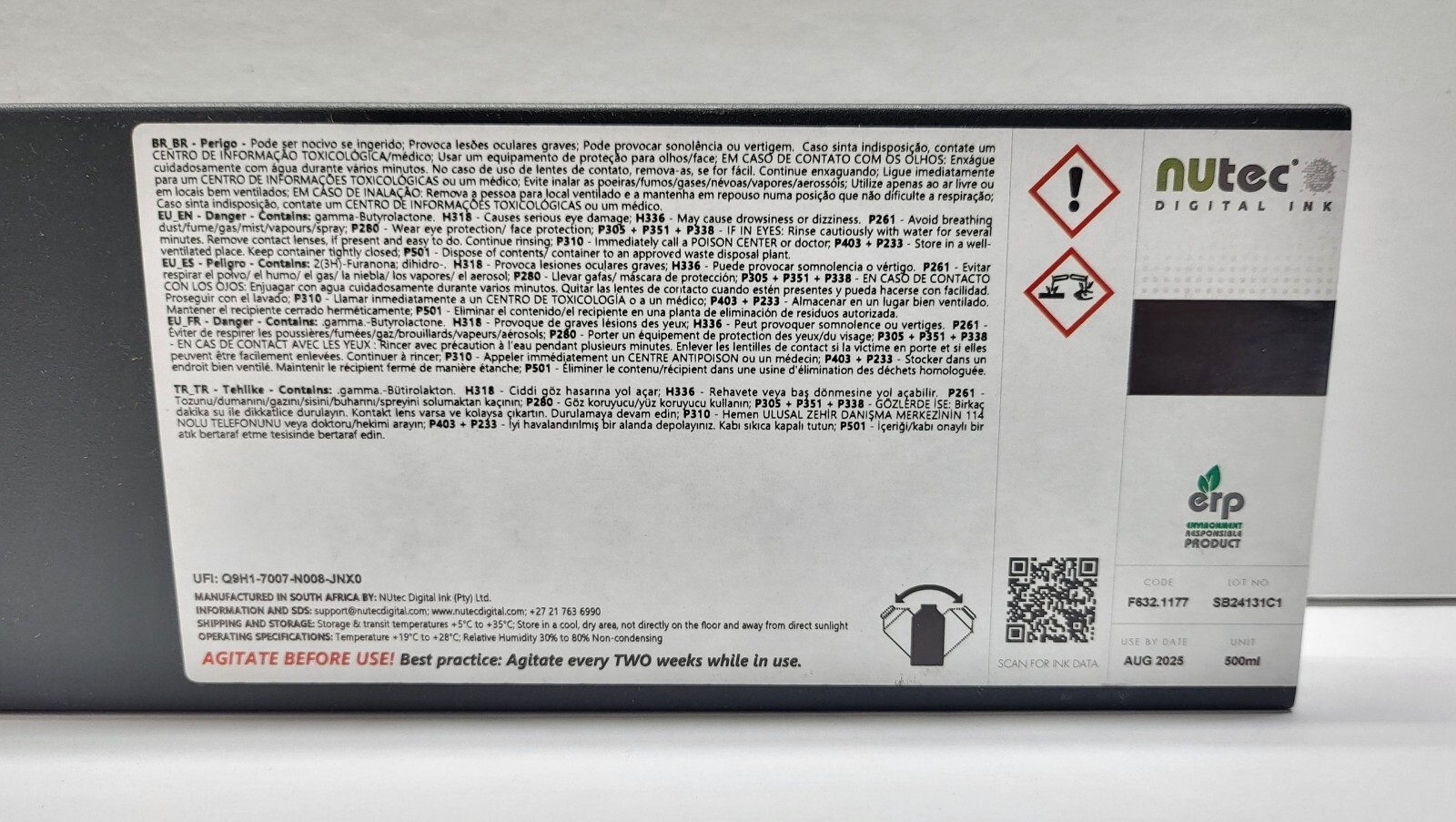 Nutec Black – Emerald E12-MS21 Compatible Cartridge 500ml for Roland ECO-SOL