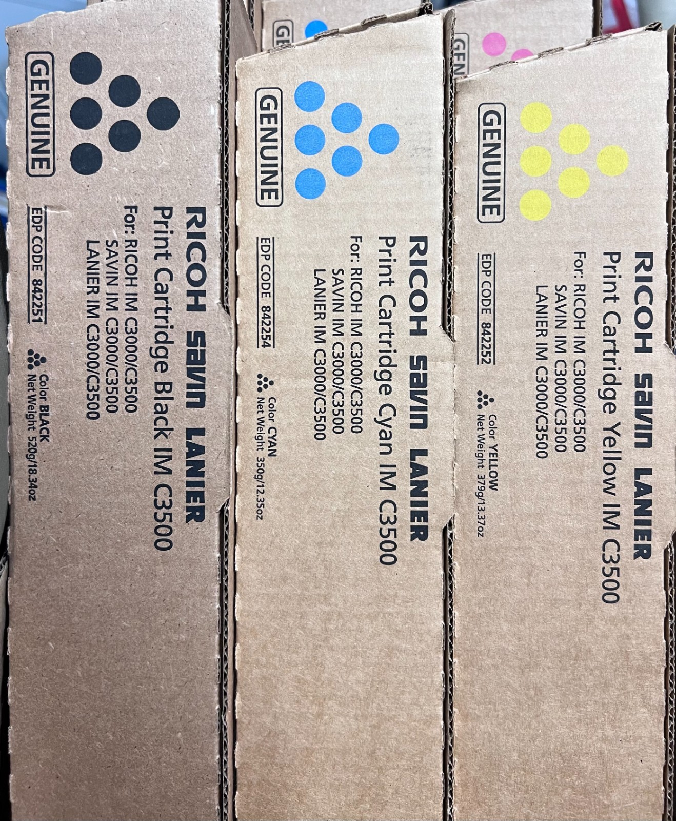 Genuine New Set of Ricoh IM C3500 toner with extra black and cyan (6 in total)
