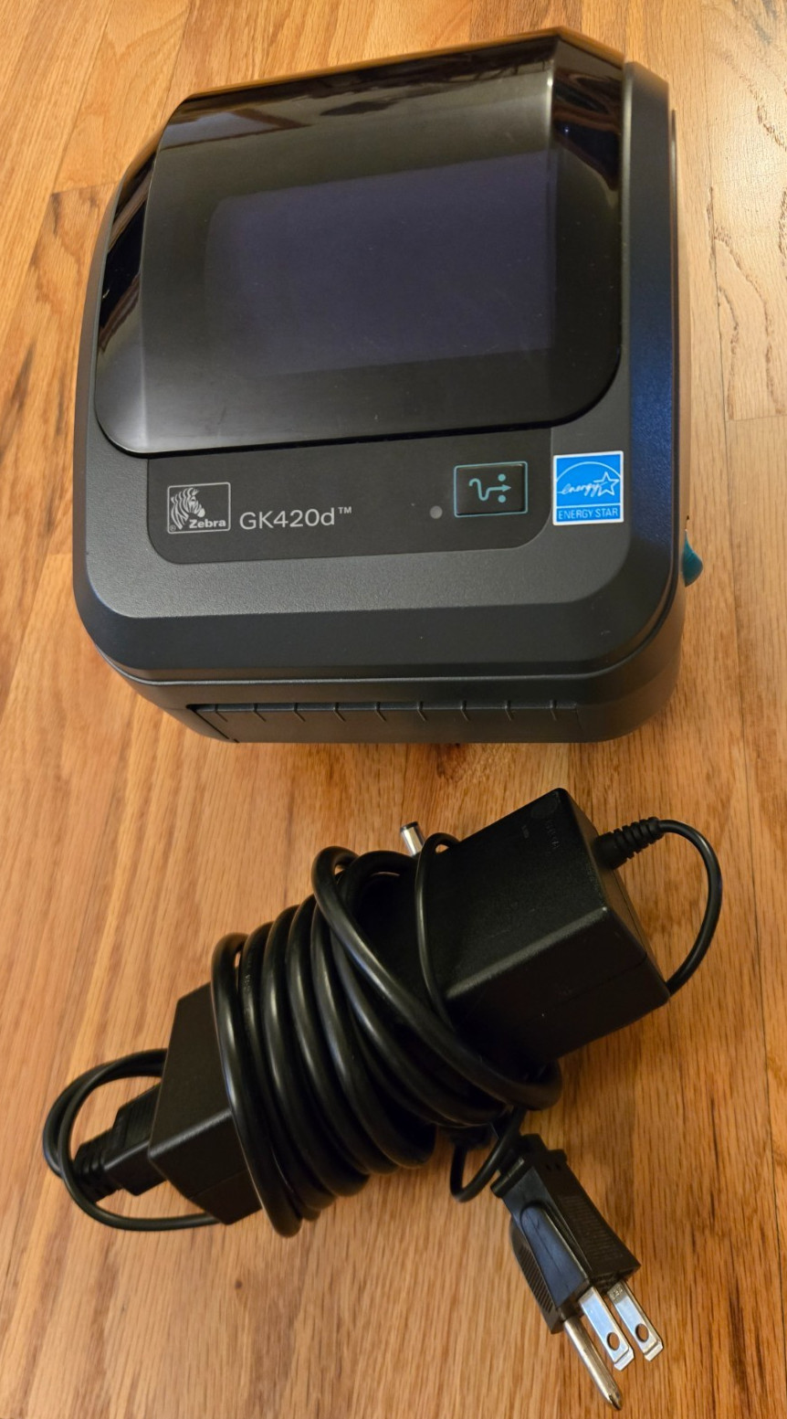 Tested WORKING! Zebra GK420d Thermal Label Printer w. Power Adapter and Labels!