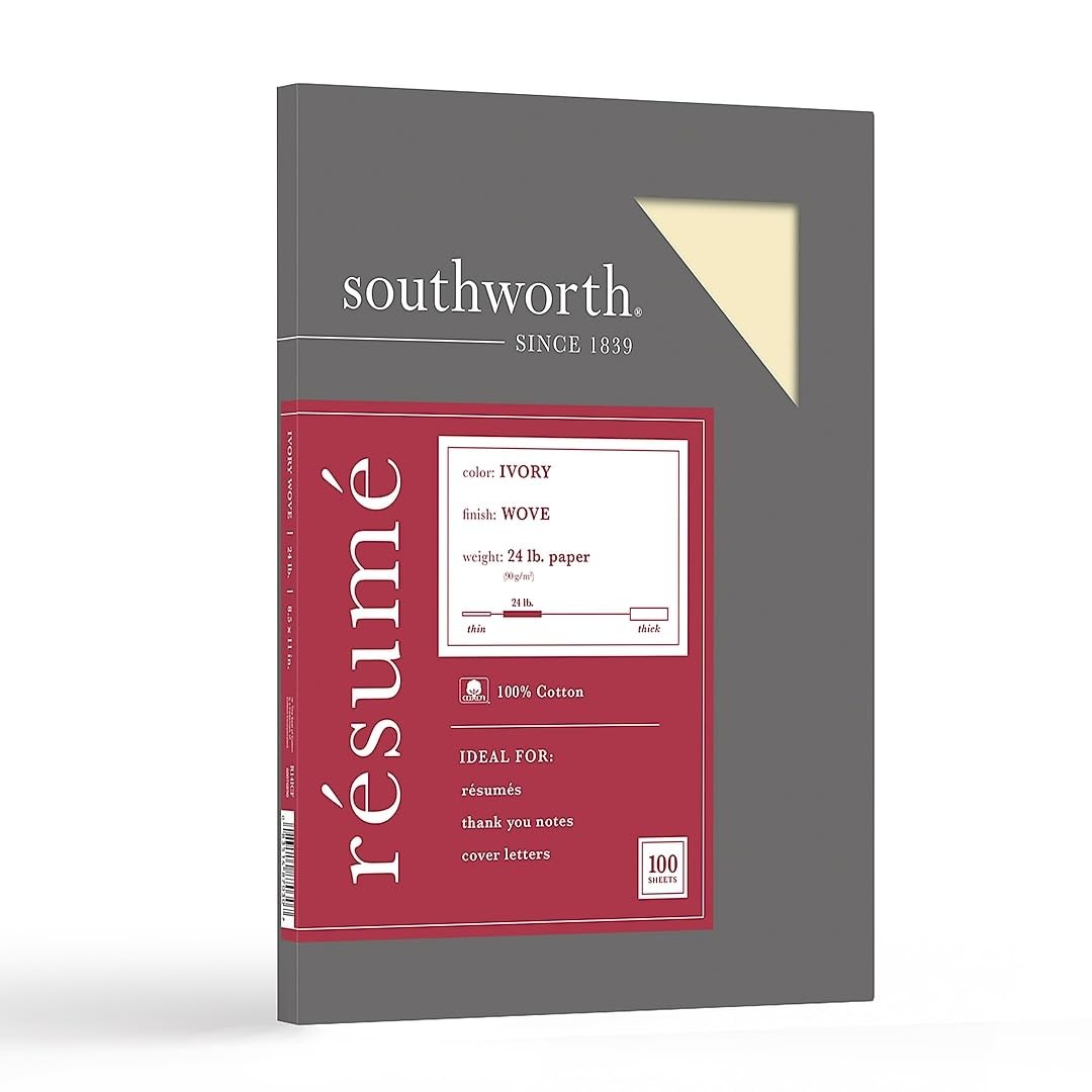 100 PCS 81/2×11 Inch 100% Cotton Resume Paper 24 LB Recycled Ivory Office