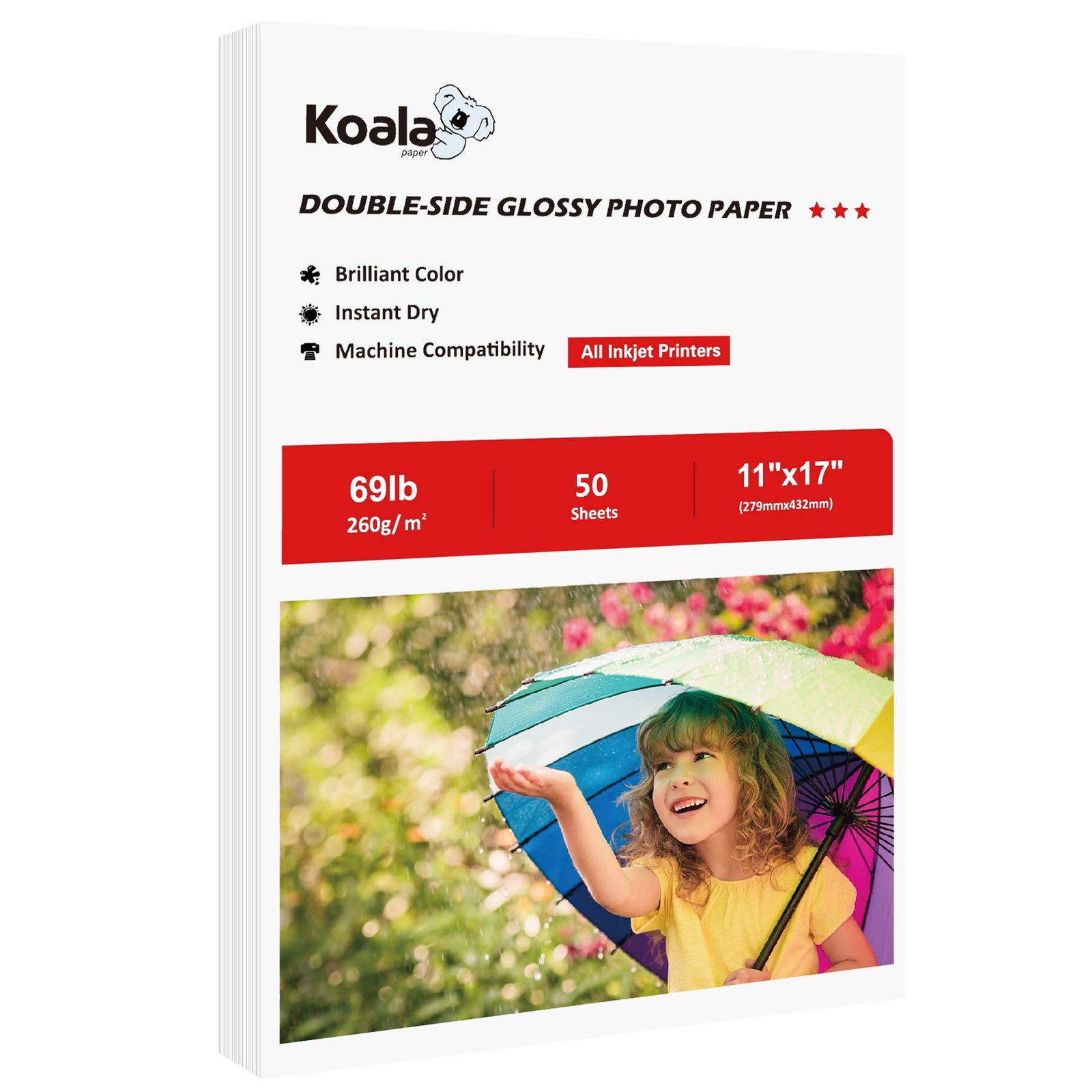 Koala Photo Paper 11×17 Inch Heavyweight Double Sided Glossy 50 PCS 260gsm