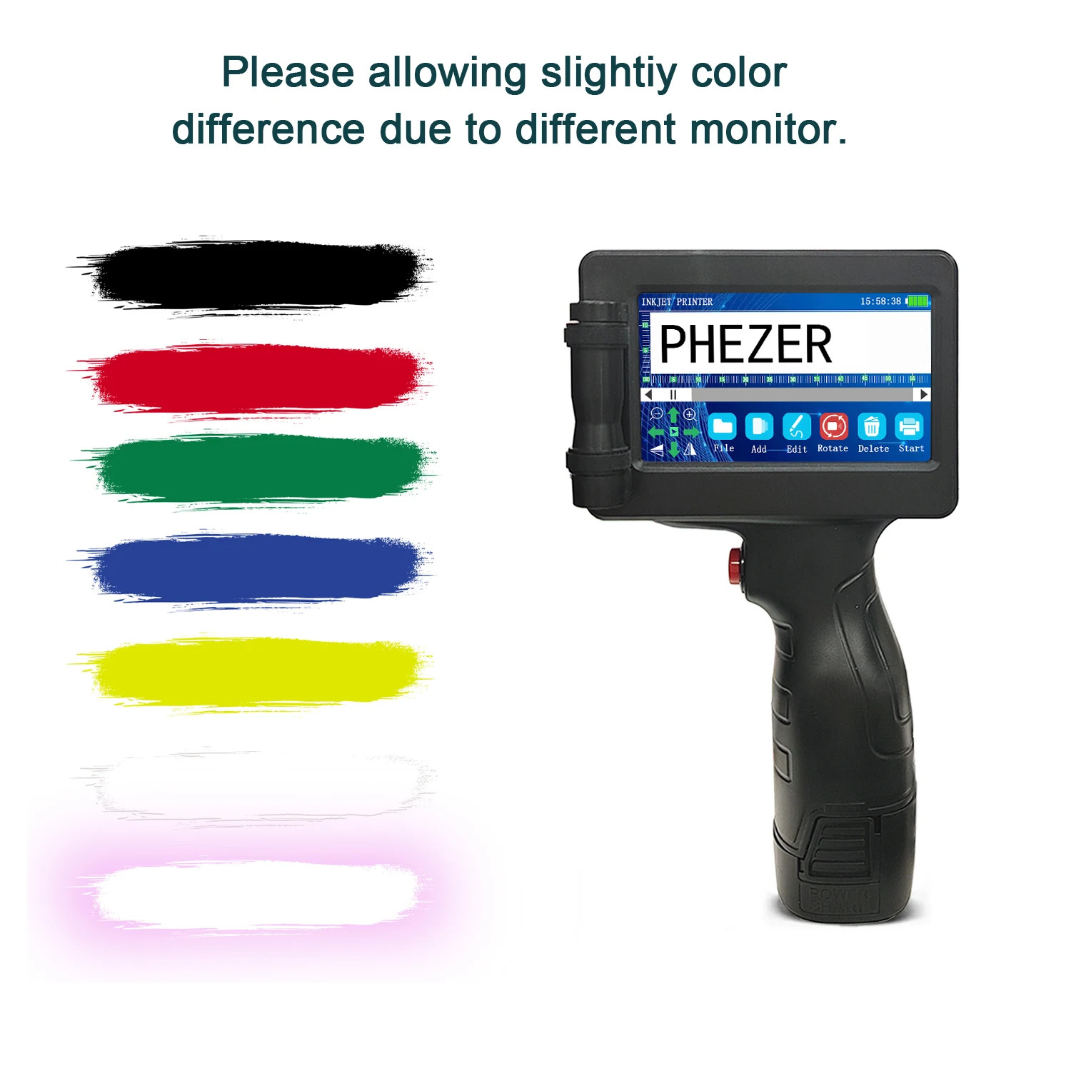 Handheld inkjet printer prints expiration date, text, batch number, barcode