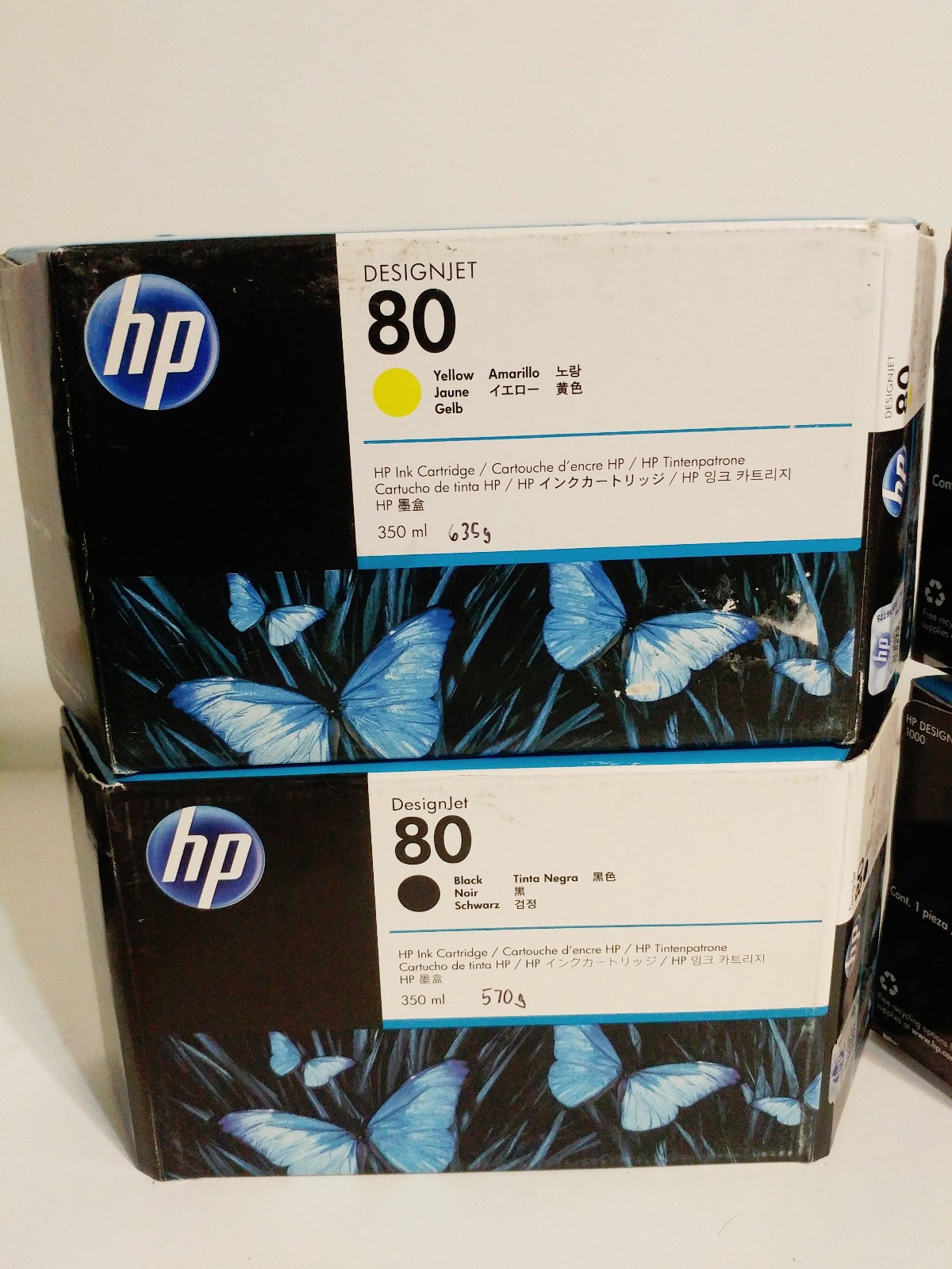 HP 80 Ink Set Black Yellow Magenta Cyan DesignJet 1050 1055 Black Color New