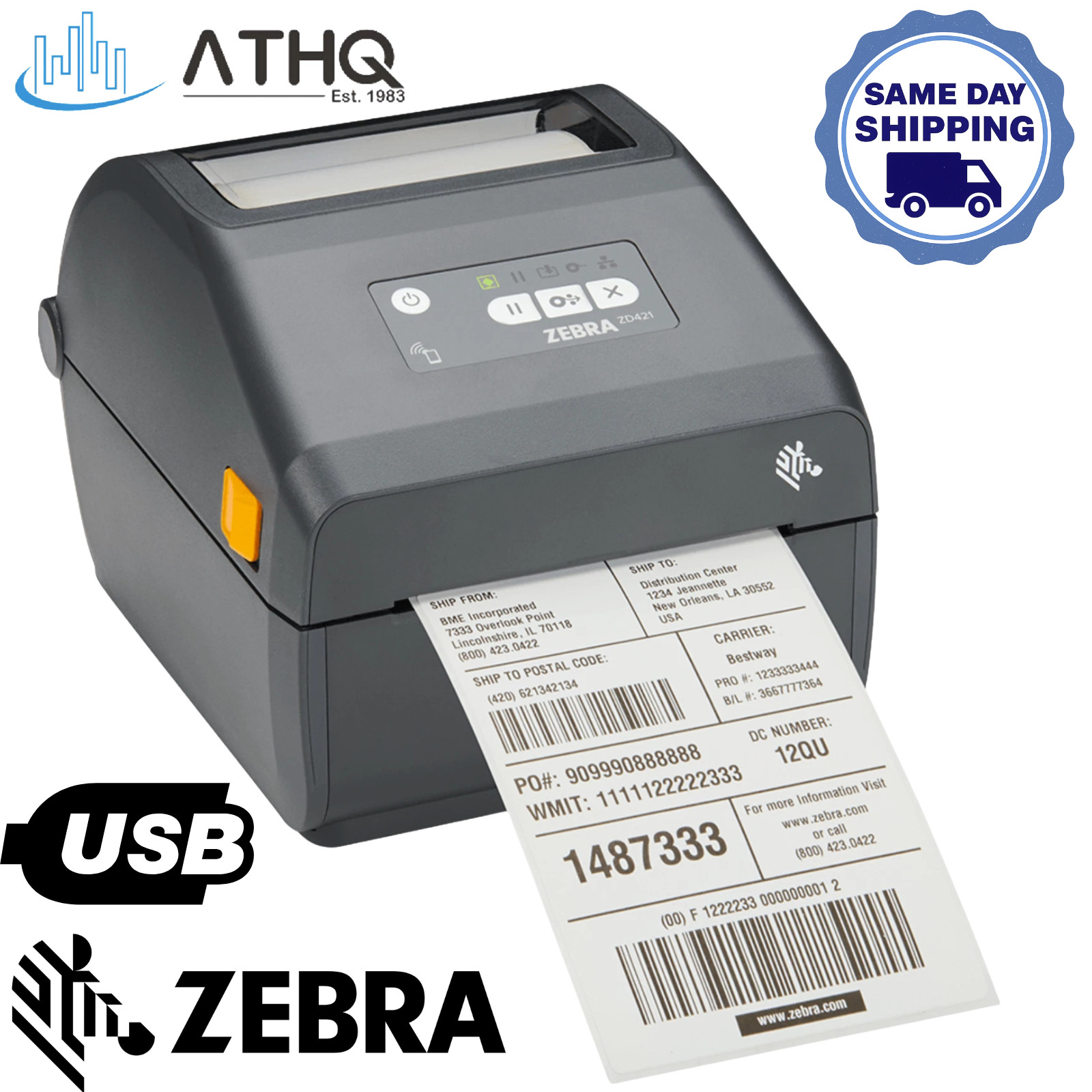 Zebra ZD421 Direct Thermal Desktop Barcode Shipping Label Printer 203dpi USB BLE