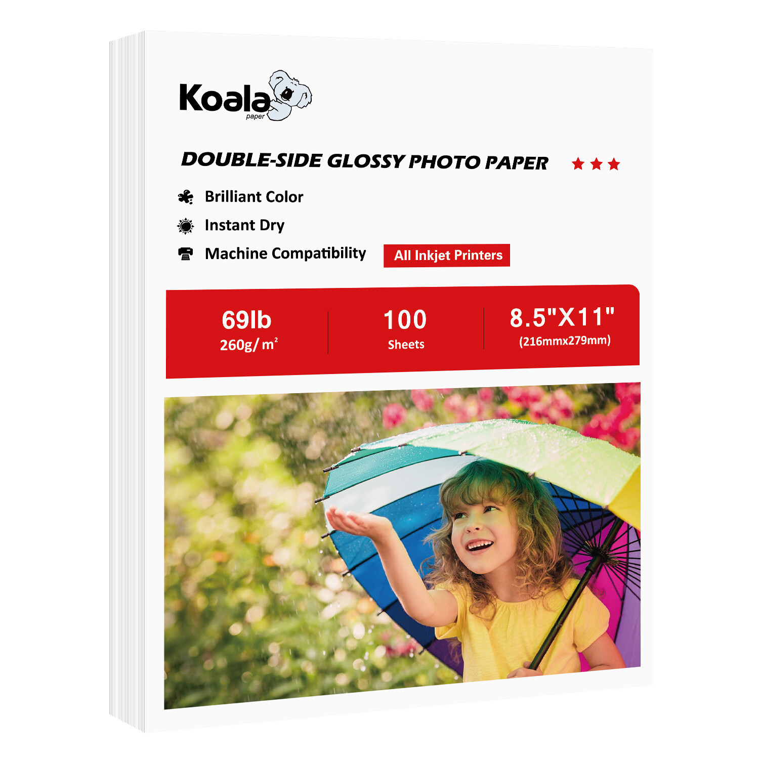 Koala Double Sided Photo Paper 8.5×11 Glossy 69lb Heavy Cardstock Inkjet Printer