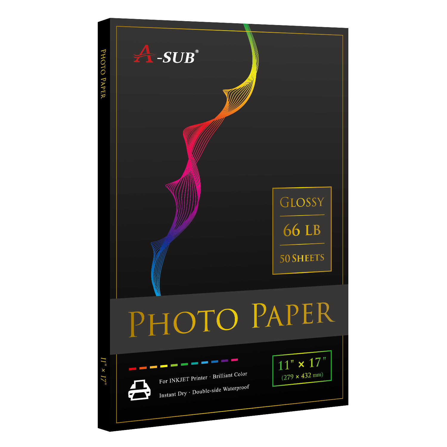 A-SUB Premium Photo Paper 11×17 Glossy 66 lb Waterproof Inkjet Printer 50PK 250g