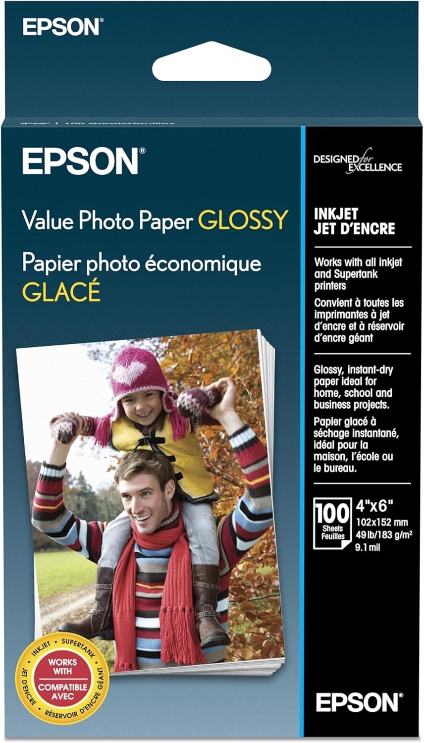 Epson Value Photo Paper Glossy, 4″x6″, 100 Sheets (S400034)
