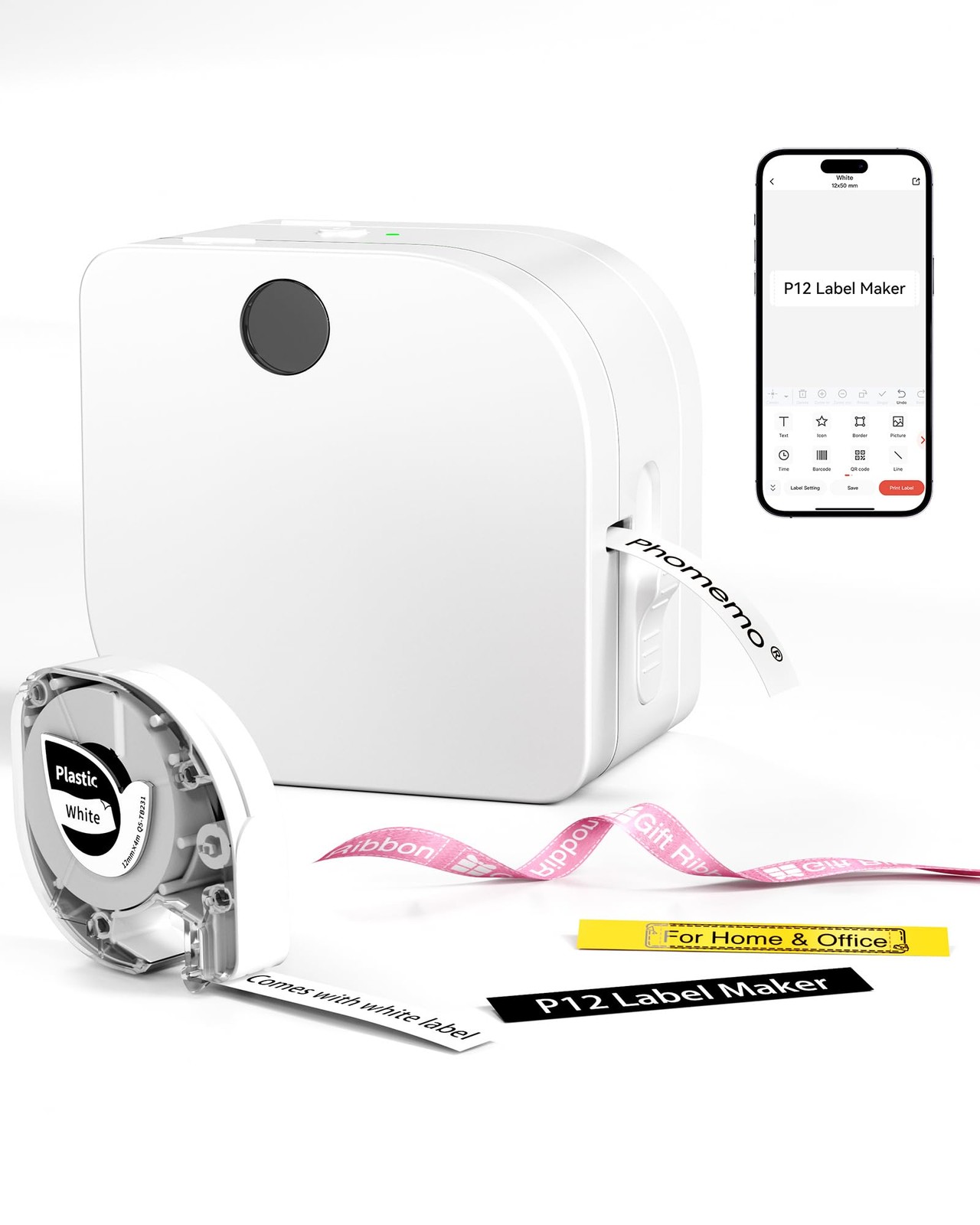 P12 Bluetooth Small Label Maker Machine Multiple Templates White