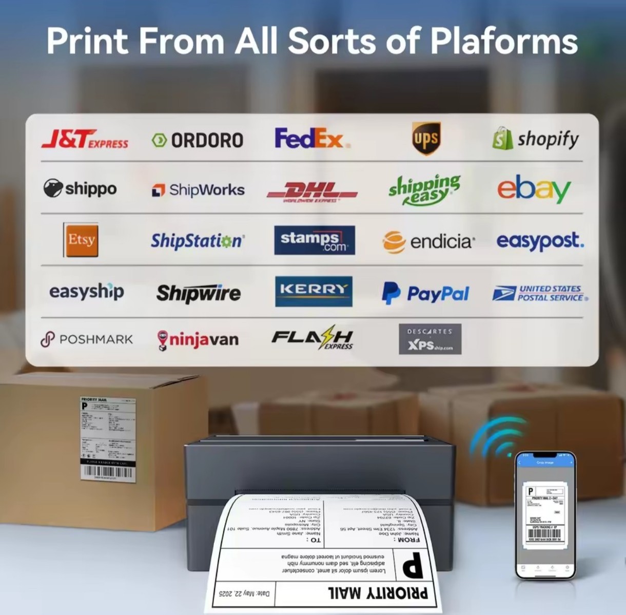 Thermal label printer portable no ink required 203DPI 4×6 for small business…