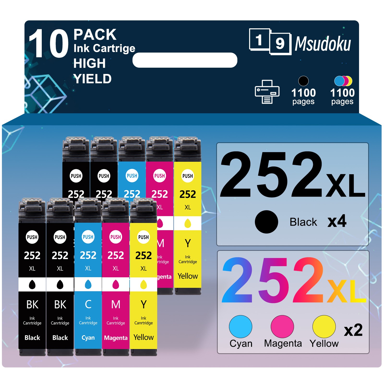 10 PK T252XL Ink Cartridges For Epson 252XL WorkForce WF-3620 WF-3640 WF-7110