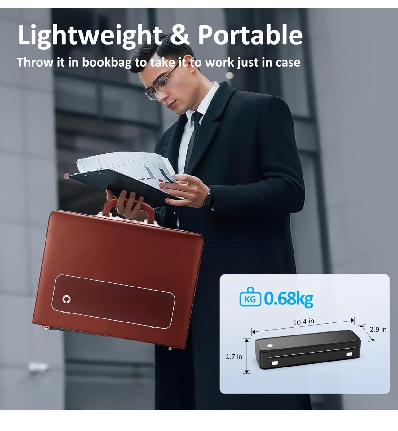 Inkless Portable Printer 8.5 x 11 Inch US Letter Size, Carry Case Thermal