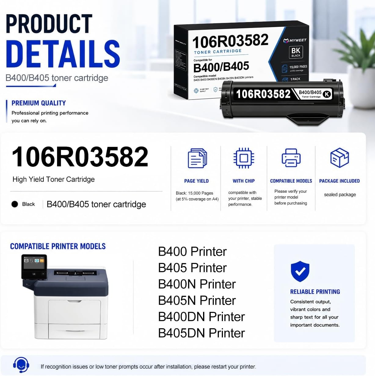 106R03582 Toner Cartridge for Xerox VersaLink B400/B400N/B400DN/B405/B405N/B405D