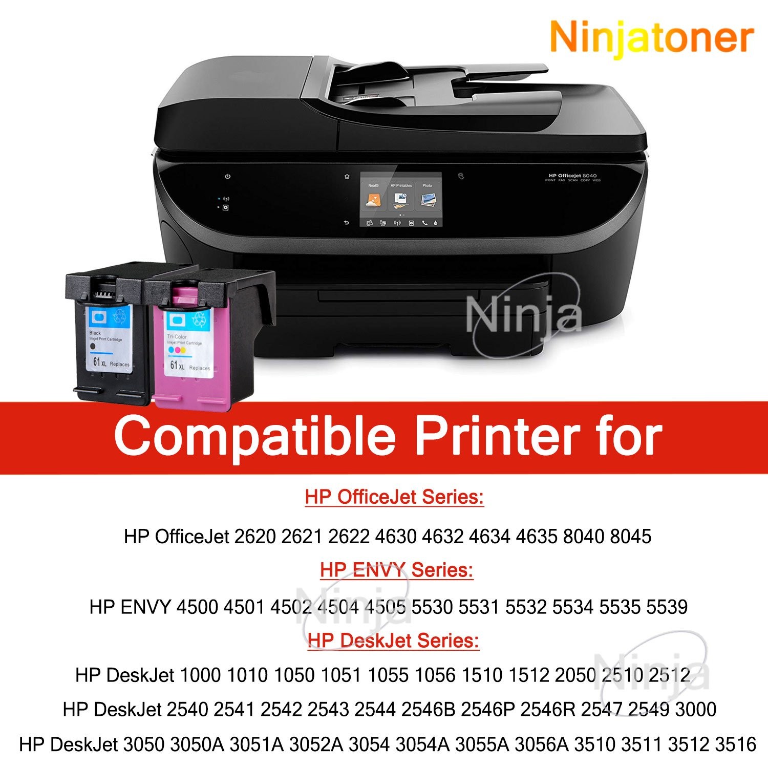 2 Pack 61XL 61 XL Black Ink For HP ENVY 4500 4504 4505 5530 5535 5539 DeskJet