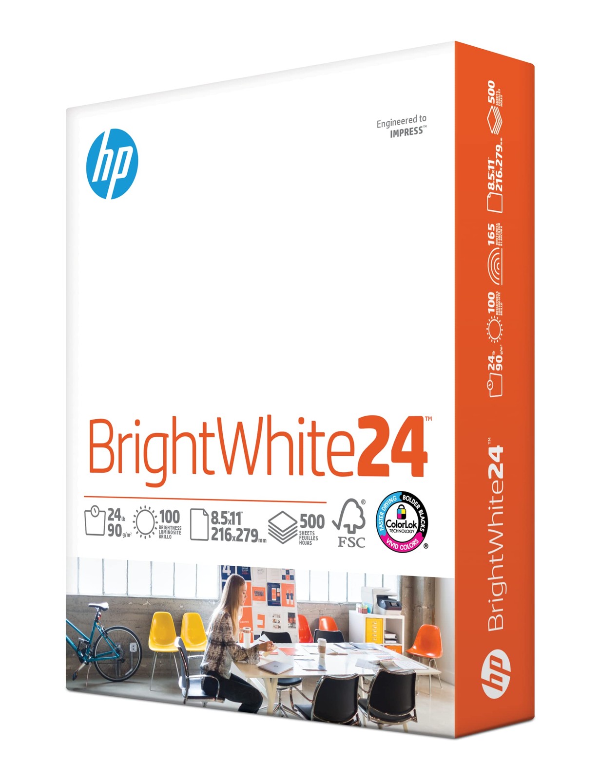 HP BrightWhite Copy Paper 8.5 x 11 in 24 lb 500 Sheets