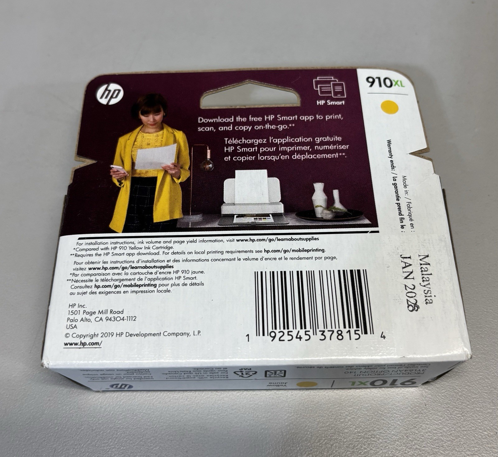 New Genuine HP 910XL Yellow In Retail Box Ink Cartridges Exp.01/2028