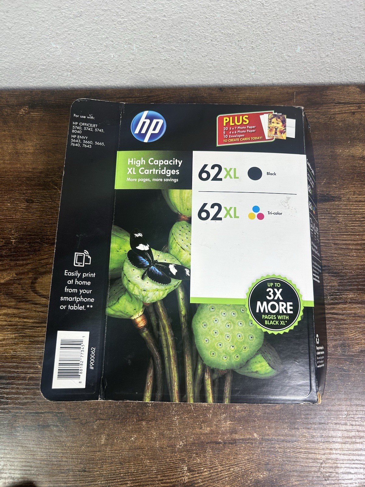 HP 62XL Black & Color Ink Set + Paper – Genuine Retail Box