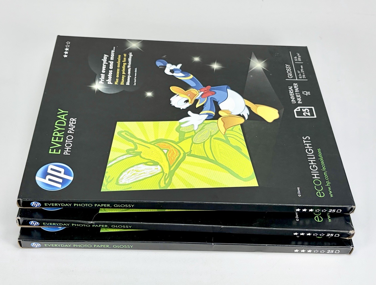 HP Everyday Photo Paper, Glossy, 52 lb, 8.5 x 11 in. (3 packs of 25) 75 Sheets