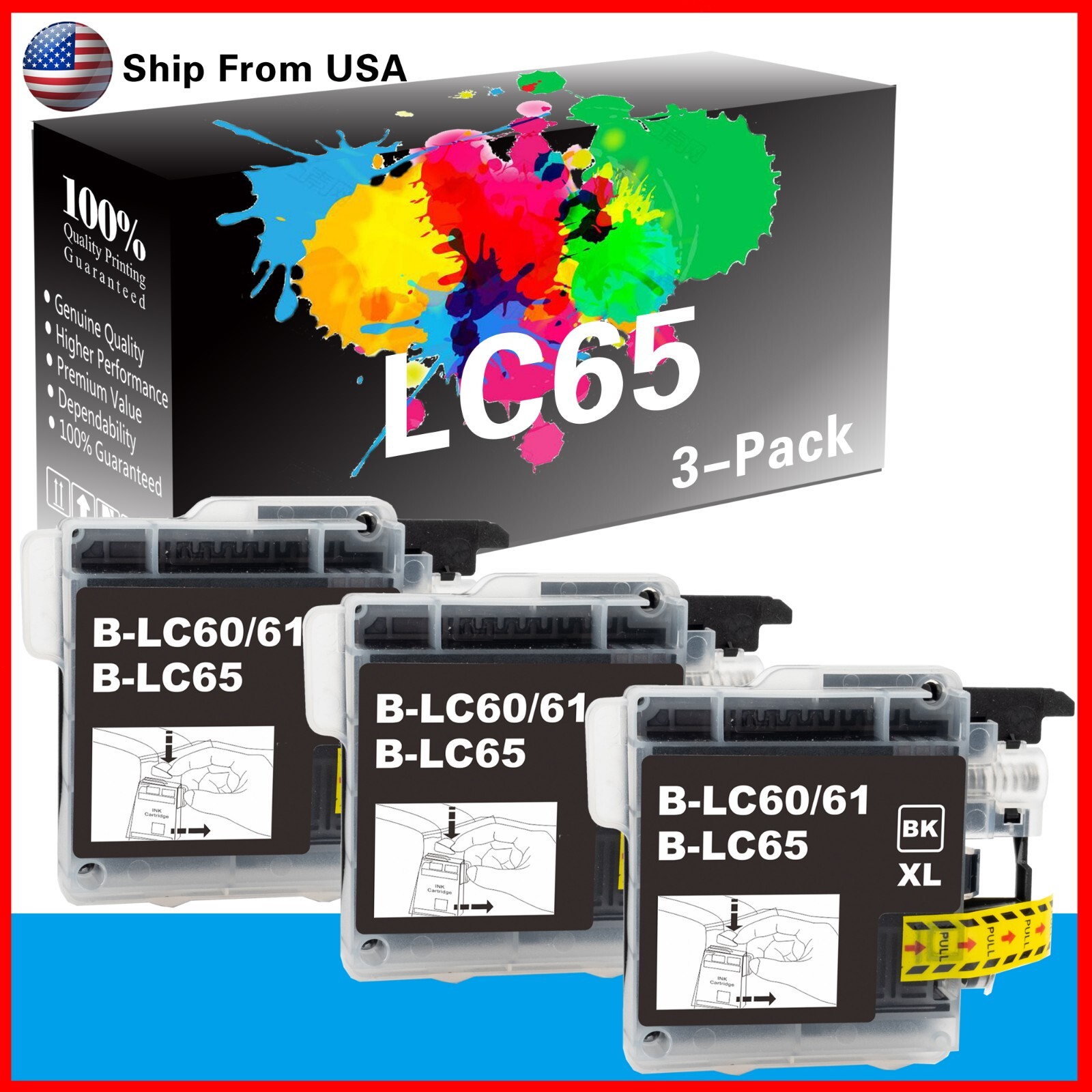 3PK LC-65 LC-65XL Ink Cartridge 65XL for MFC-790CW Printer