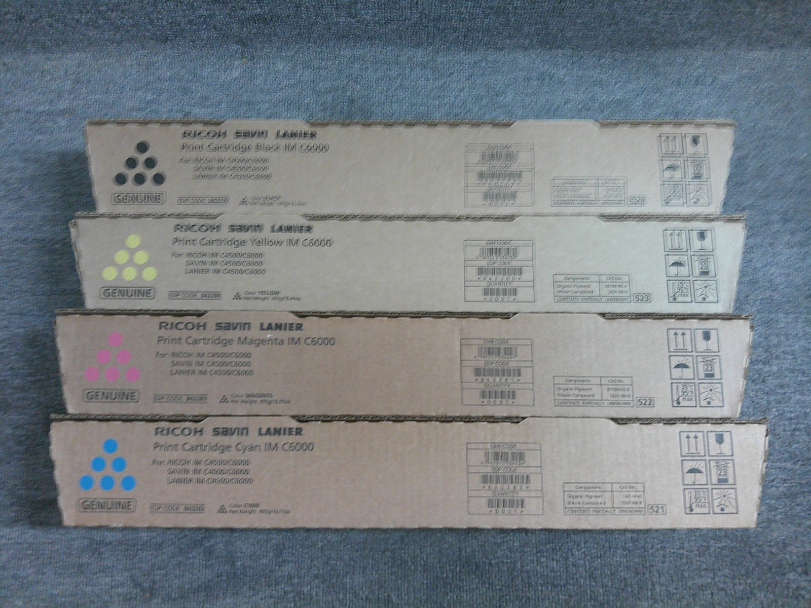842279 842280 842281 842282 New Ricoh KYMC Print Cartridges IM C4500 C6000 serie