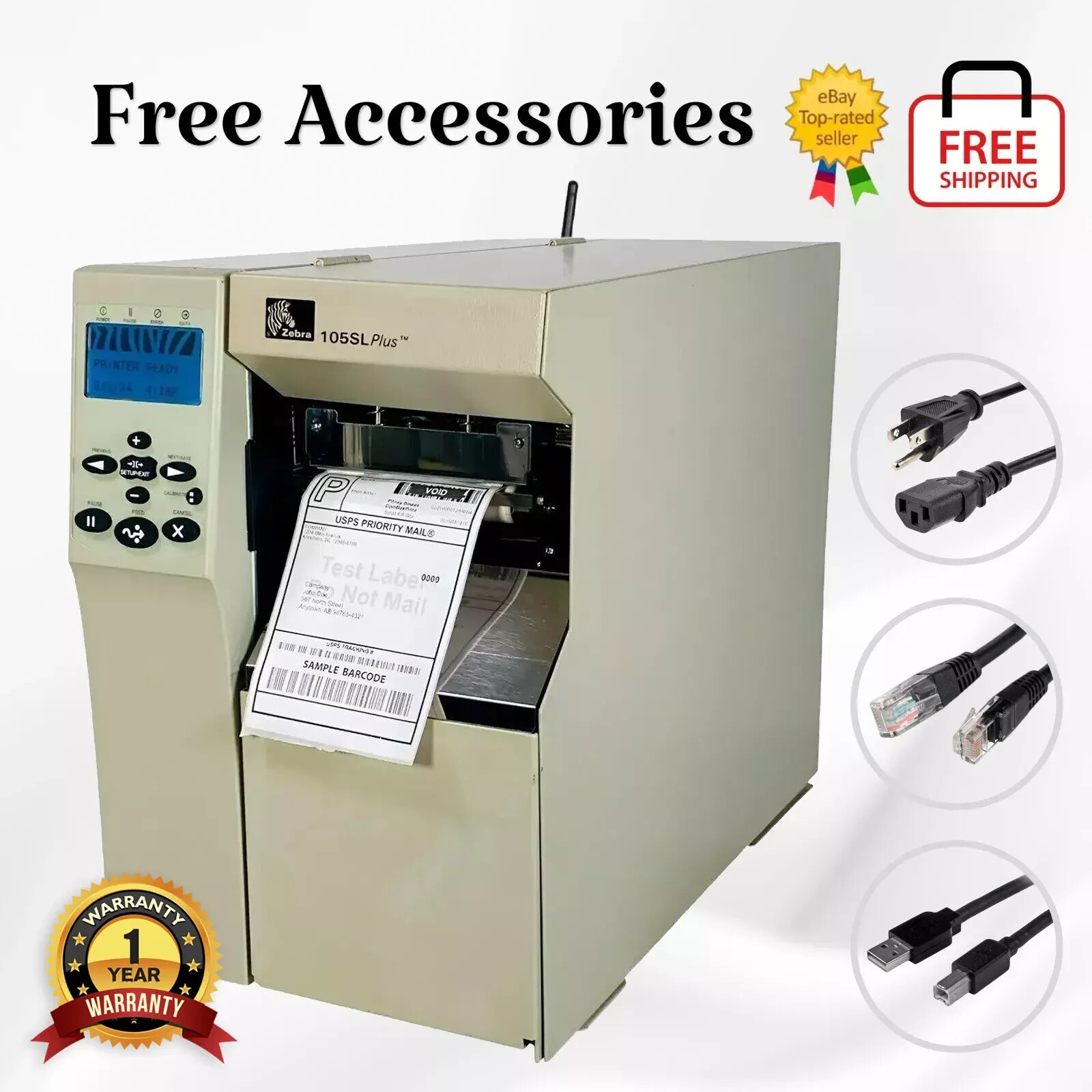 Zebra 105SL Plus Industrial Thermal Transfer Label Printer WiFi LAN USB Serial