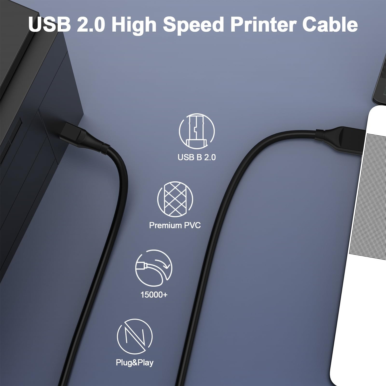 Printer Cable 10 Feet, USB2.0 High Speed USB A to B for 10 feet