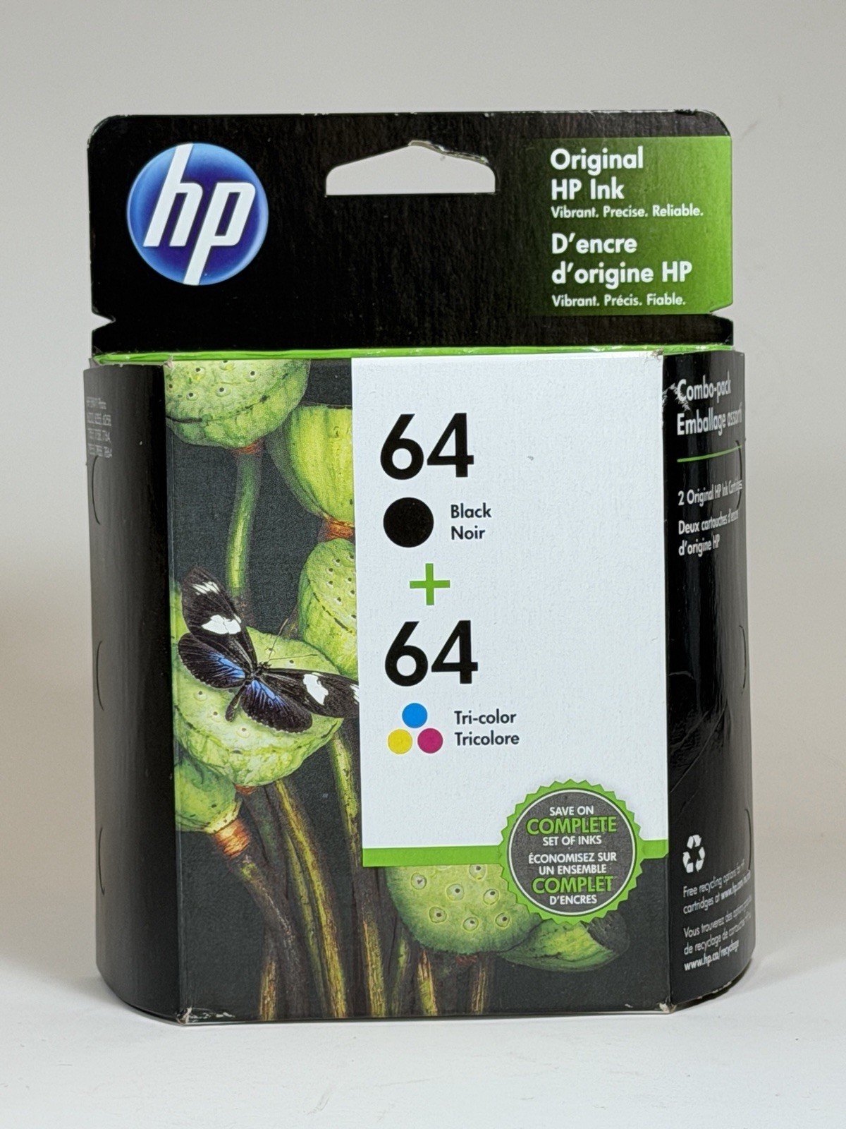 HP 64 Black And Tri-Color Ink Cartridges, Pack Of 2 | X4D92AN Date May 2019