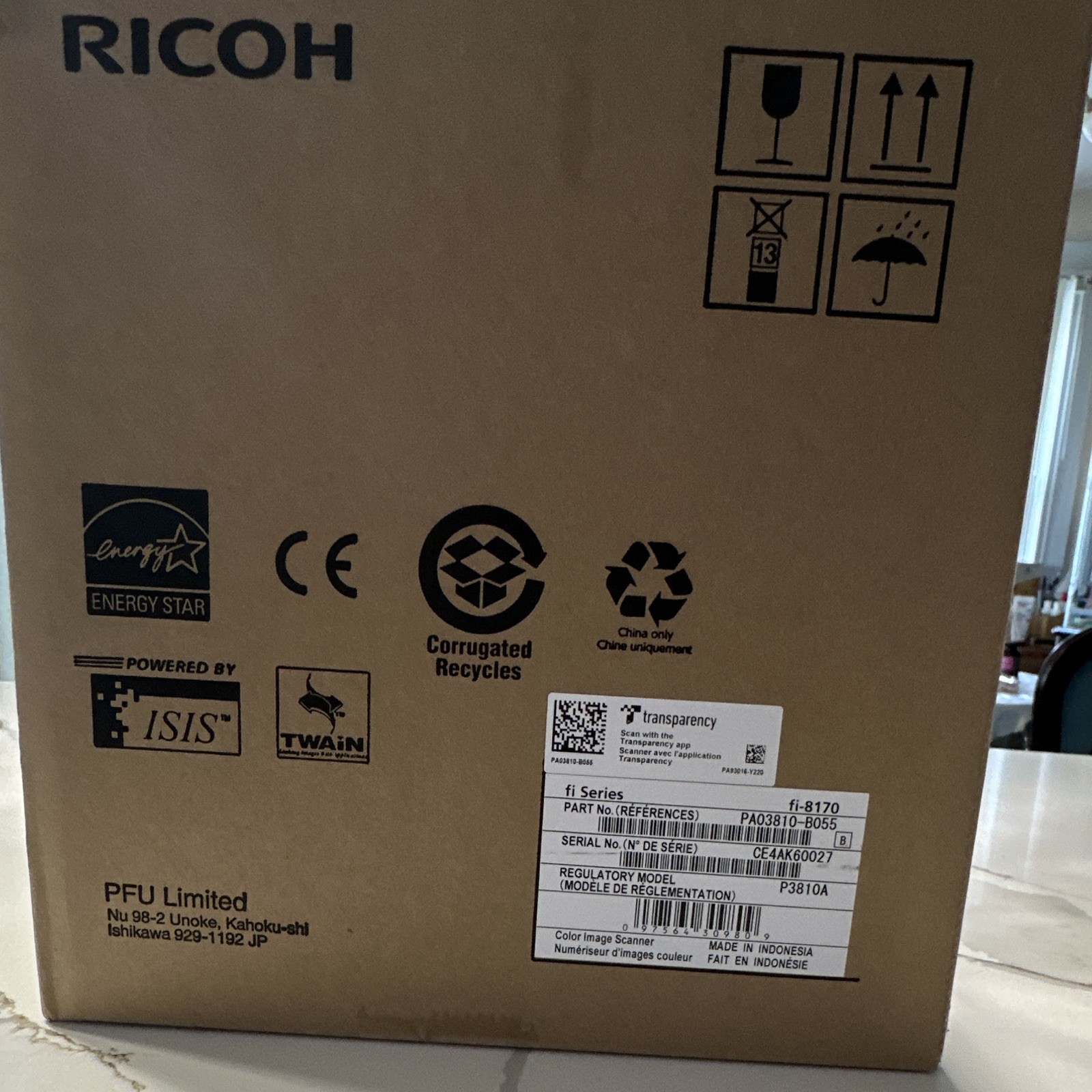 Ricoh fi-8170 Duplex Color Image Scanner USB 3.2 600dpi PA03810-B055