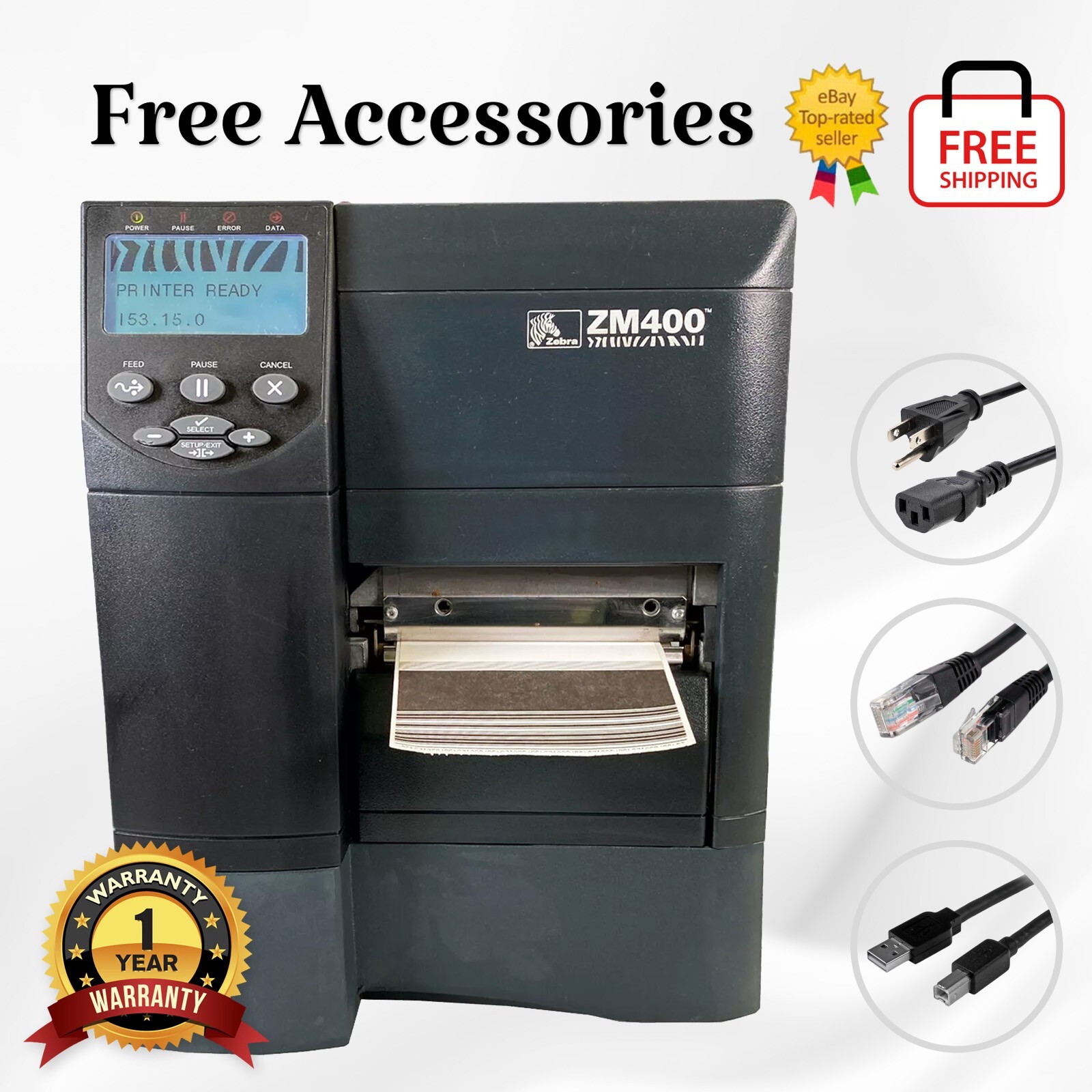BUNDLE Zebra ZM400 Thermal Transfer Label Printer LAN USB Serial 1 YR WARRANTY