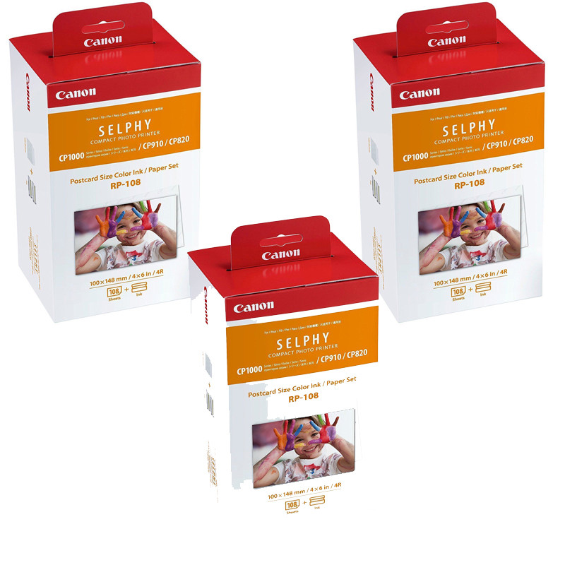 3 Pks Canon RP-108 Paper/Ink 4×6 108 Sheets for SELPHY CP820 CP910 CP1200 CP1300